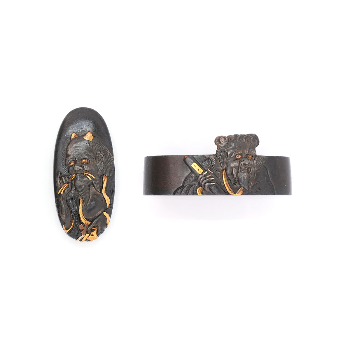 Fuchi-Kashira: Soju - Hanshan and Shide Design — 1 of 17
