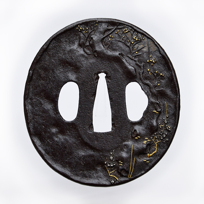 Tsuba: Moon and Old Plum Tree Design, Mumei (Aizu Shoami) — 2 of 10