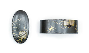 Fuchi-Kashira with Cricket in Insect Cage Design by Echizen Daijo — 1 of 8