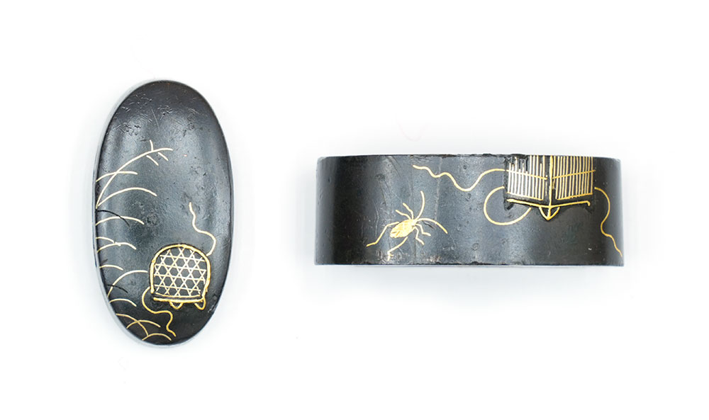 Fuchi-Kashira with Cricket in Insect Cage Design by Echizen Daijo — 2 of 8