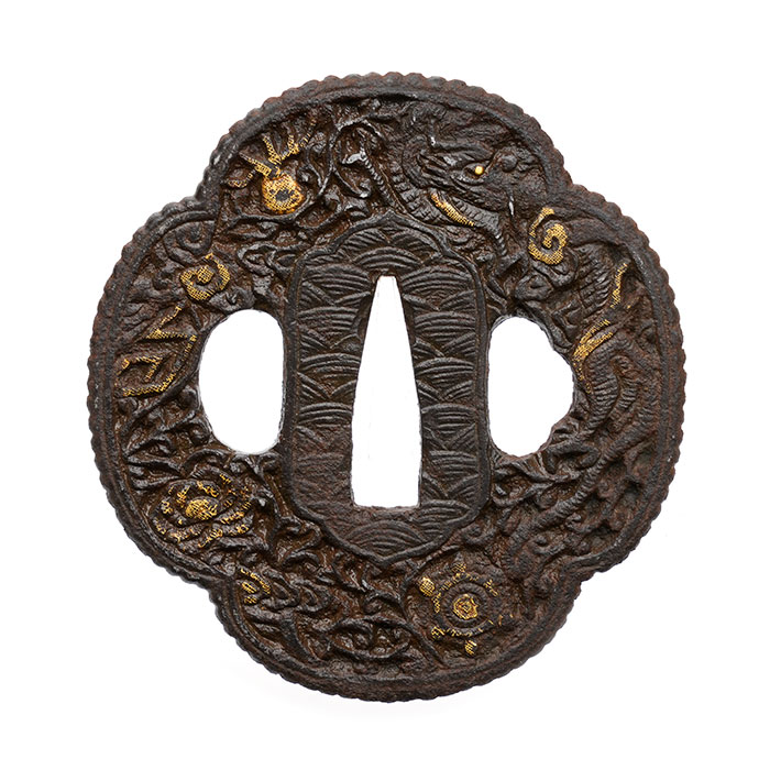 Tsuba: Arabesque and Cloud Dragon Design, Mumei (Nanban) 12-1276 — 1 of 2