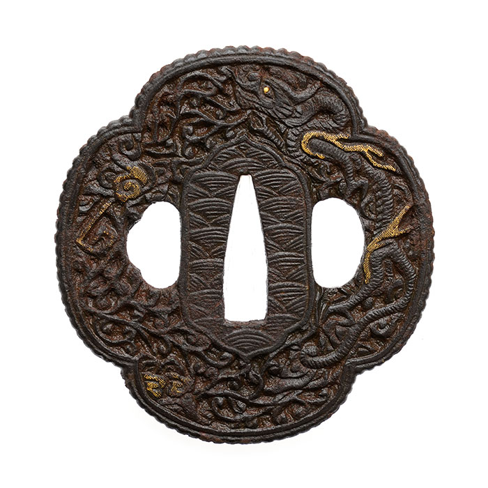 Tsuba: Arabesque and Cloud Dragon Design, Mumei (Nanban) 12-1276 — 2 of 2