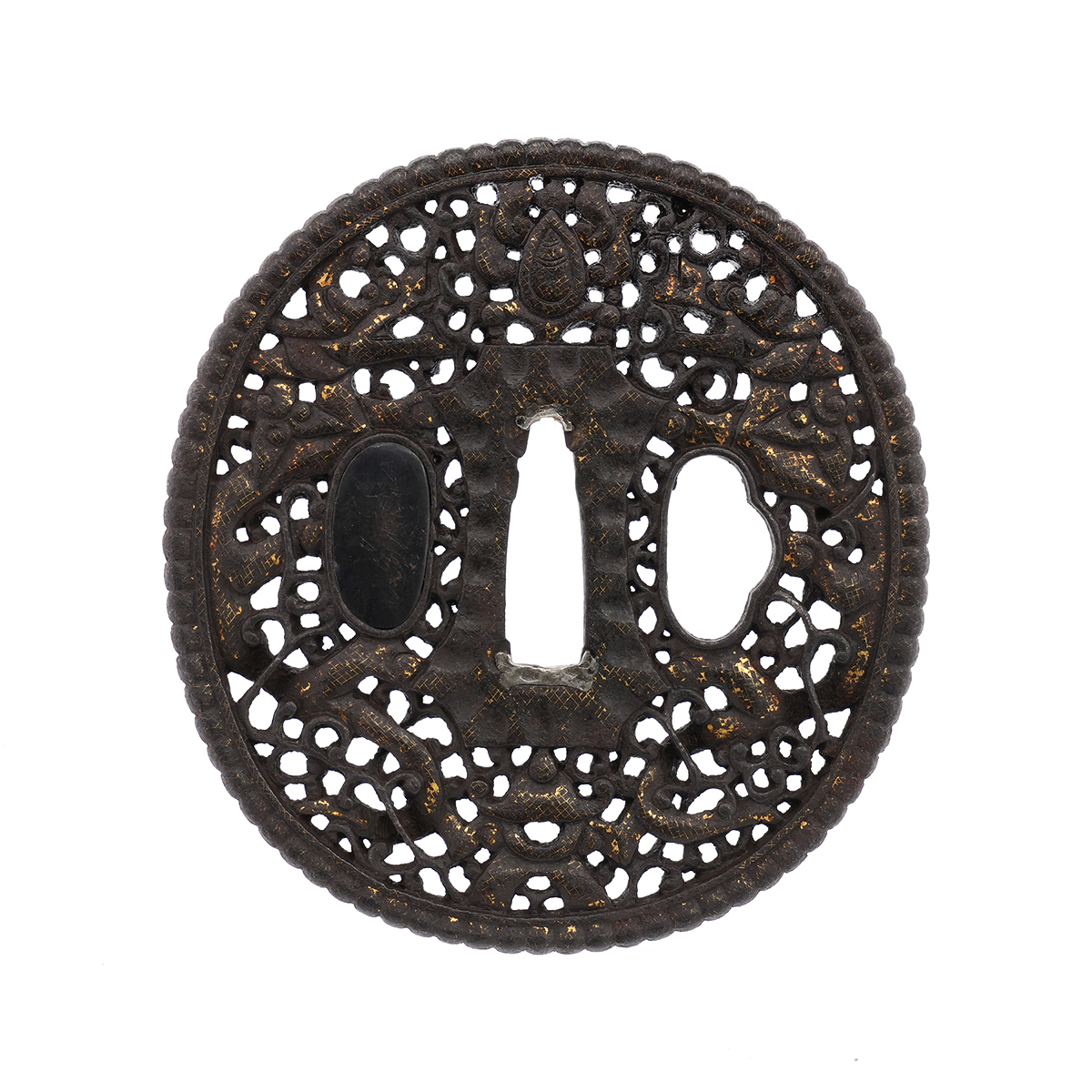 Tsuba: Twin Dragons and Arabesque Design, Mumei (Namban) — 2 of 10