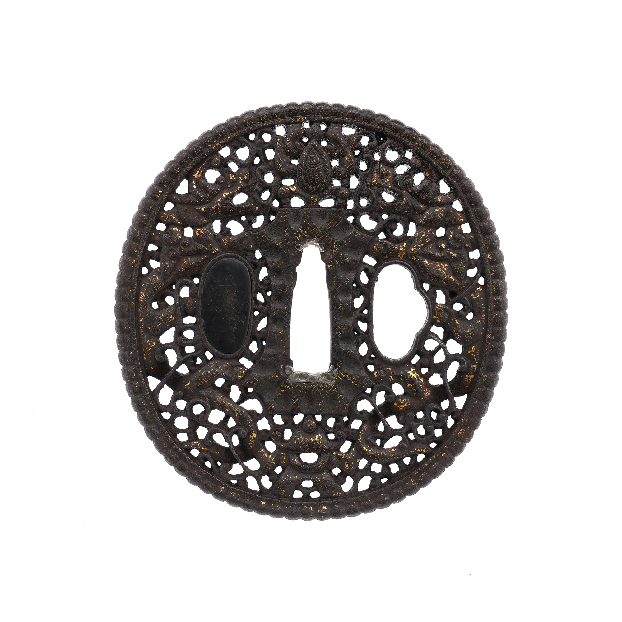 Tsuba: Twin Dragons and Arabesque Design, Mumei (Namban) — 3 of 10