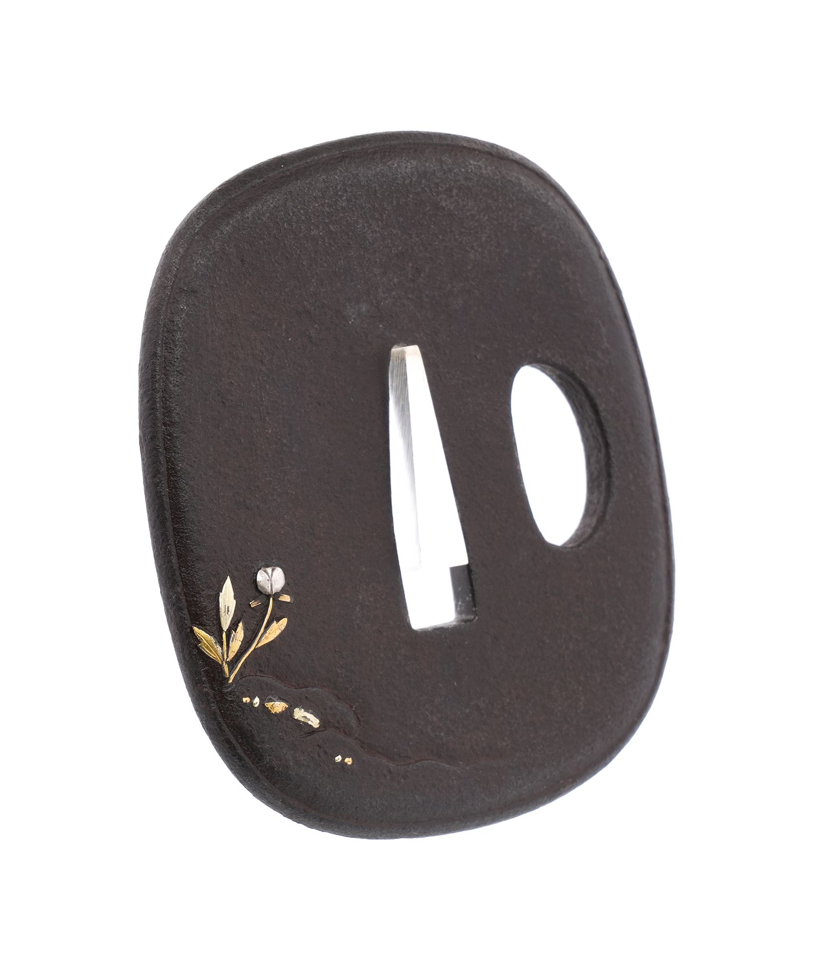 Tsuba with Butterfly, Peony, and Karashishi Design, Mumei (Aizu Shoami) — 5 of 8