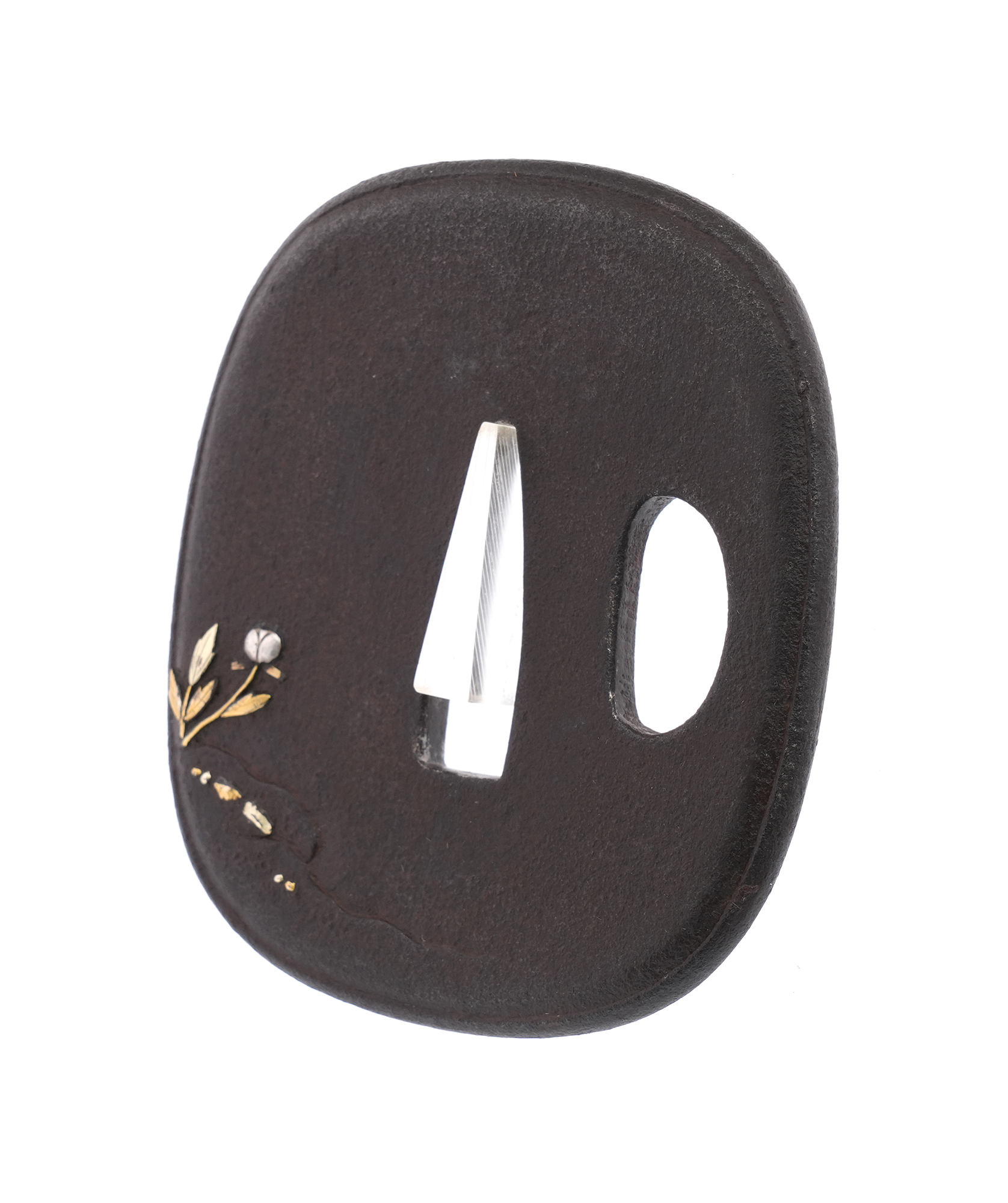 Tsuba with Butterfly, Peony, and Karashishi Design, Mumei (Aizu Shoami) — 6 of 8