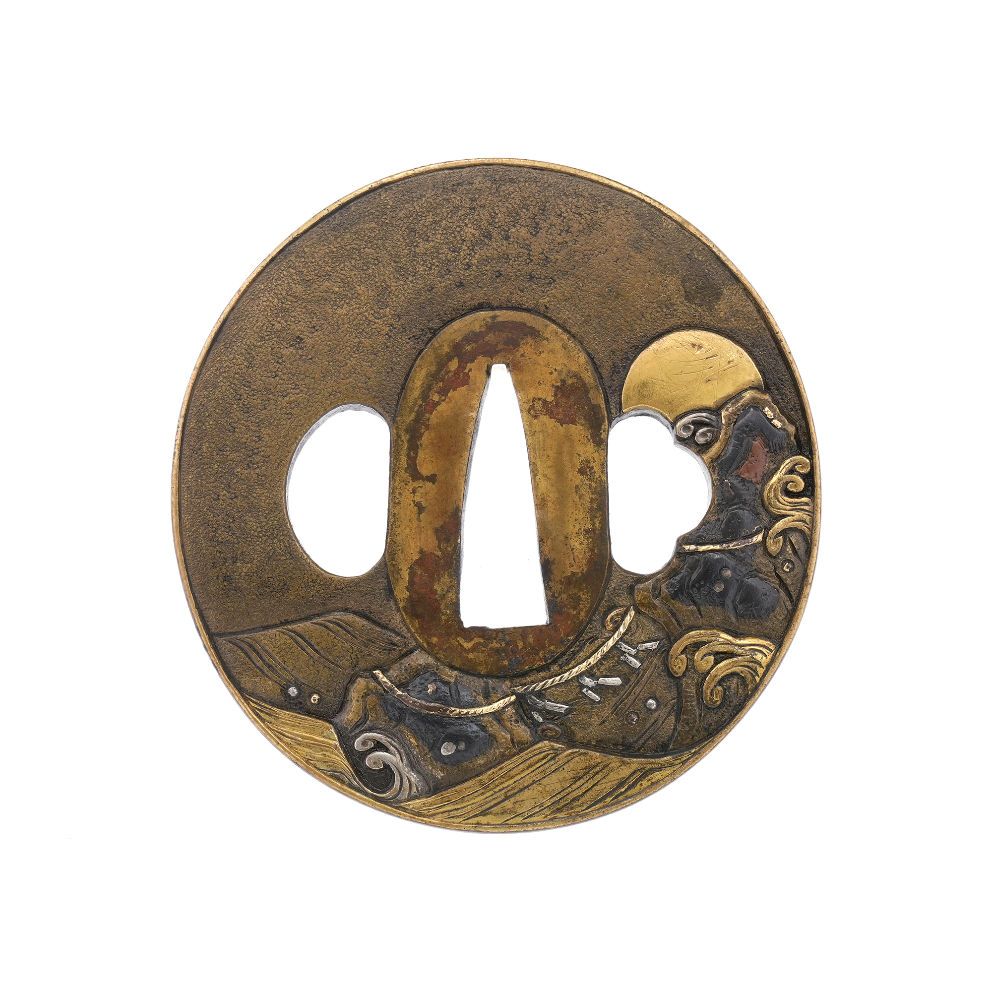 Tsuba: Sunrise Wedded Rocks Design, Mumei (Mito) — 1 of 8