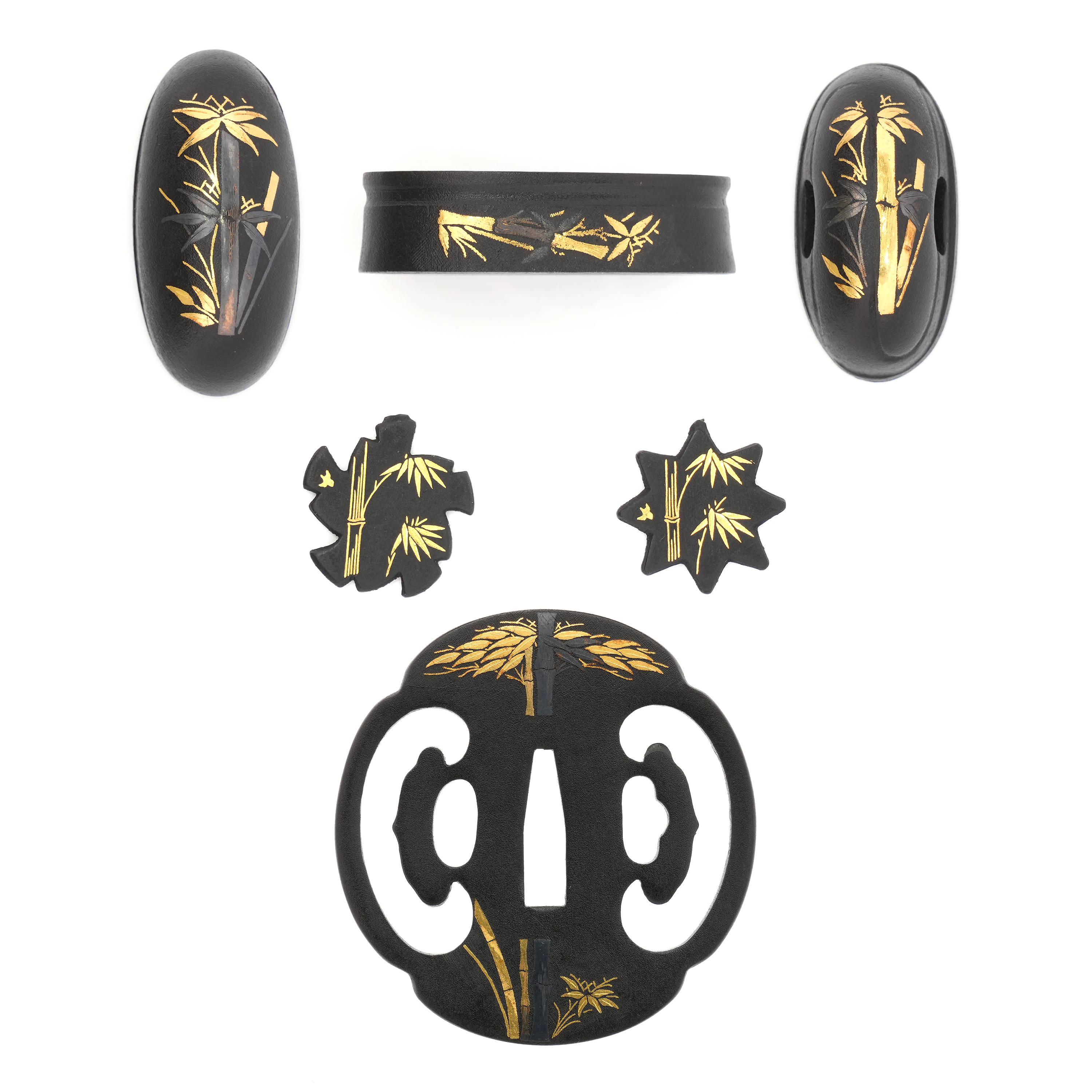 Bamboo Design Higo Fittings (Fuchi-Kashira, Tsuba, Kojiri, Menuki) - Mumei — 2 of 19