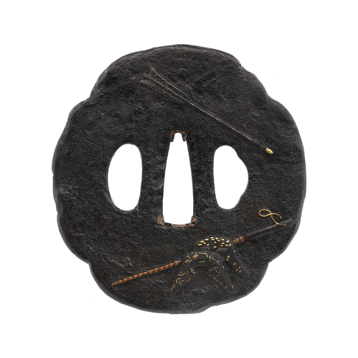 Tsuba with Arrow and Horse Tack Design, Mumei — 1 of 7