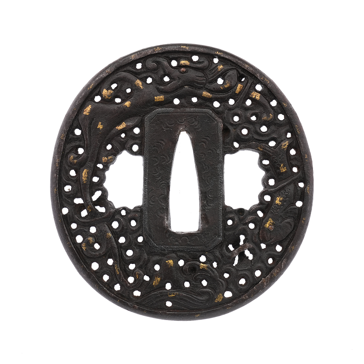 Tsuba: Dragon-Fish, Waves, and Arabesque Design - Mumei (Nanban) — 1 of 7