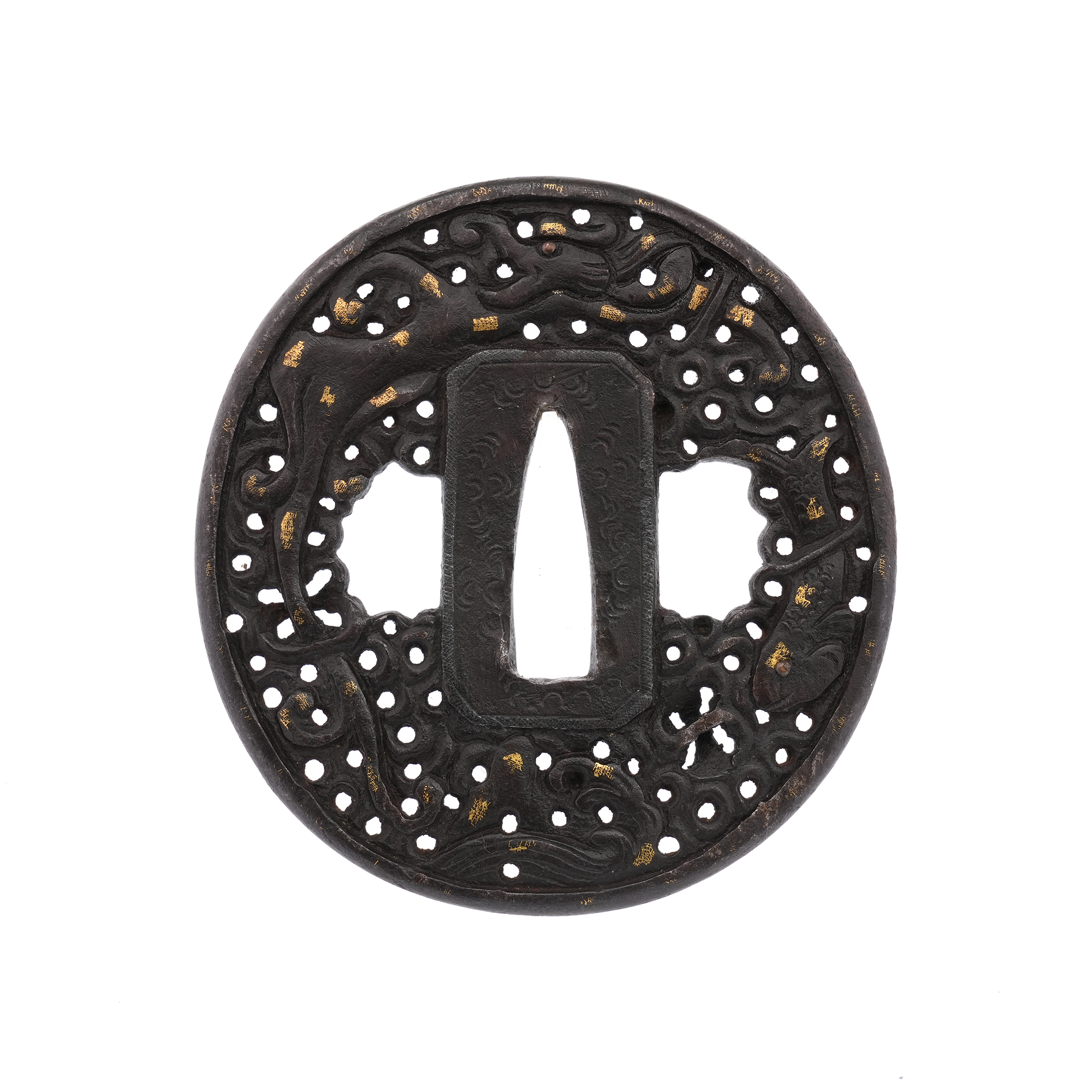 Tsuba: Dragon-Fish, Waves, and Arabesque Design - Mumei (Nanban) — 2 of 7