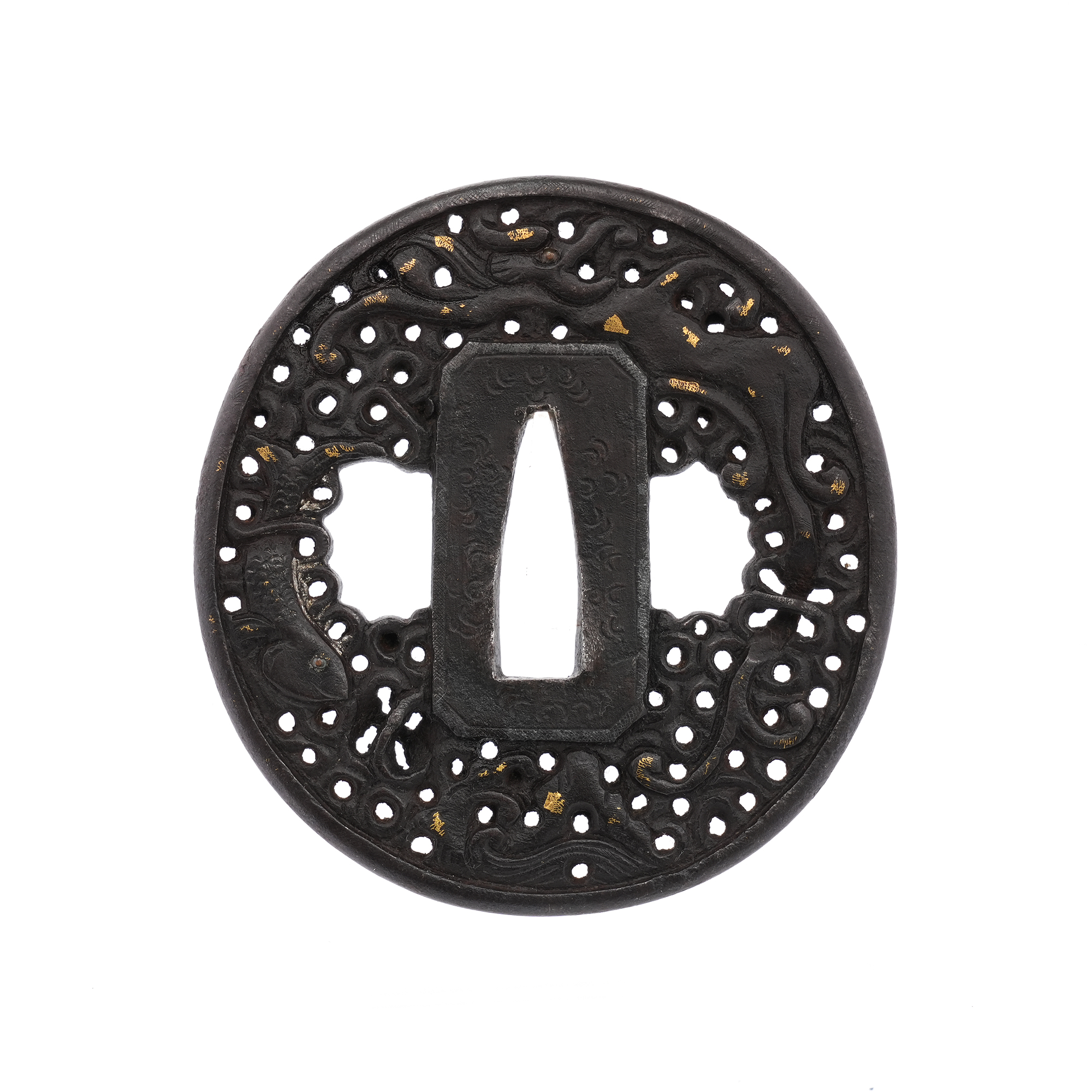 Tsuba: Dragon-Fish, Waves, and Arabesque Design - Mumei (Nanban) — 3 of 7