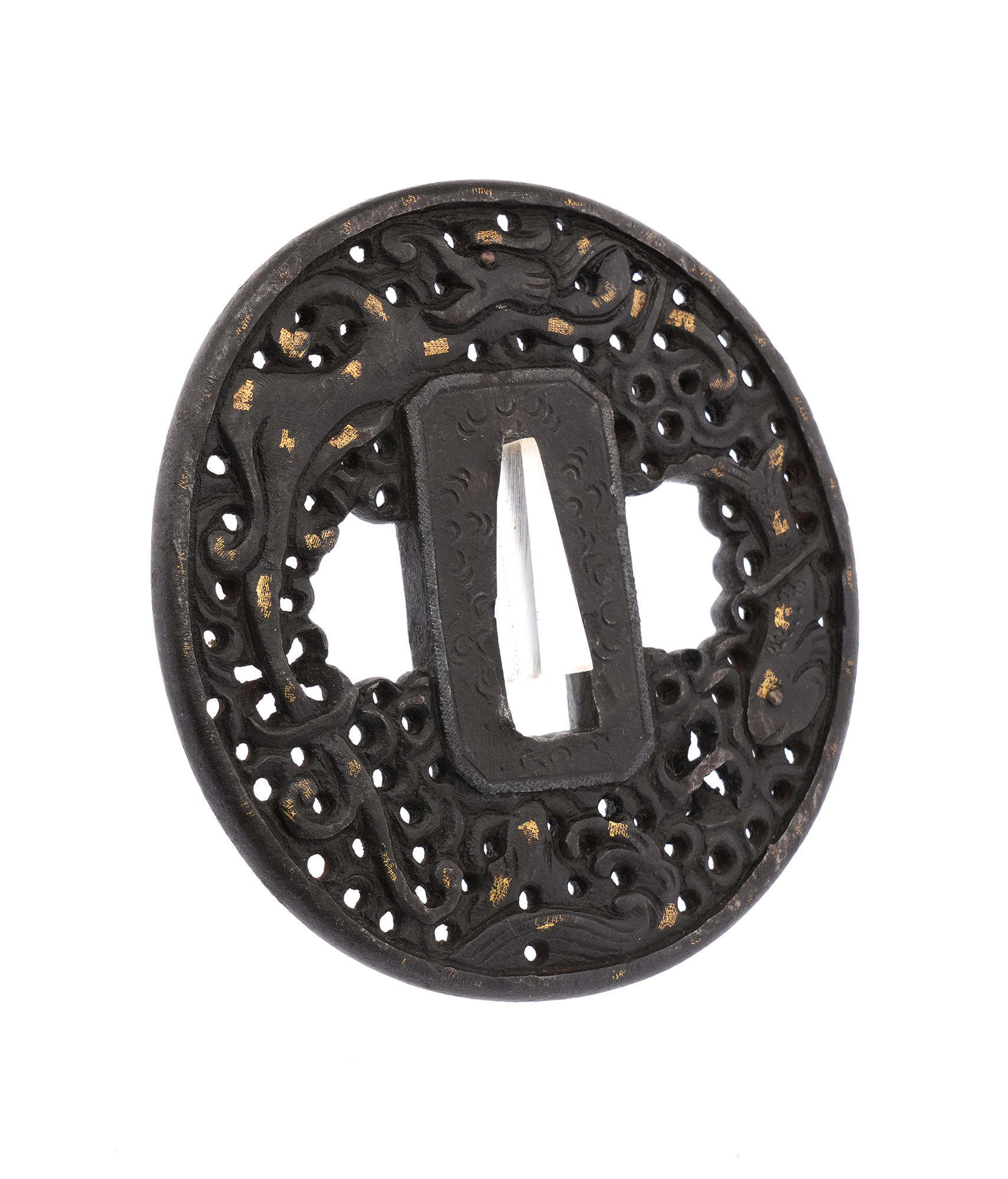 Tsuba: Dragon-Fish, Waves, and Arabesque Design - Mumei (Nanban) — 5 of 7