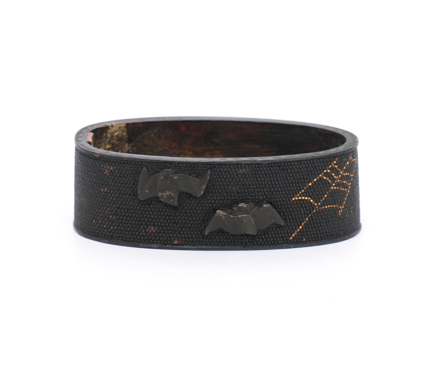 Fuchi-Kashira: Spiderweb, Kachimushi, and Bat Design, Mumei — 5 of 13