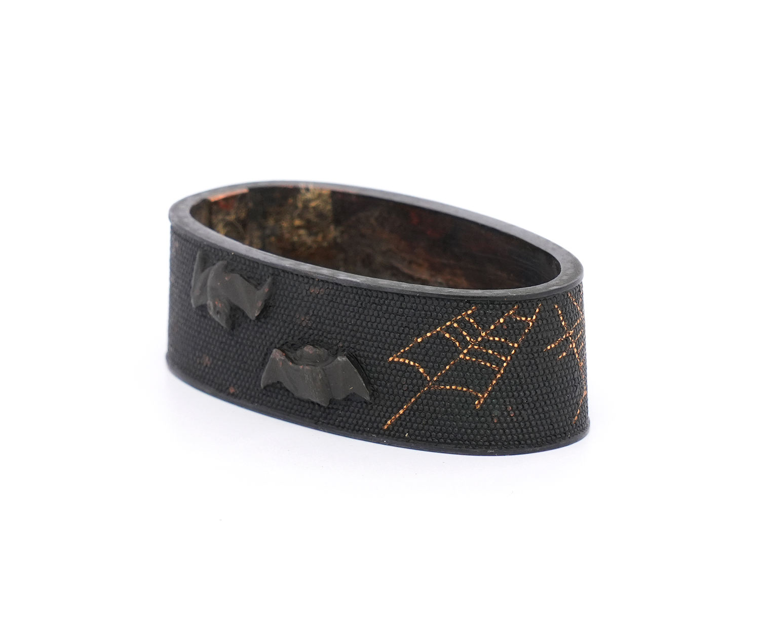 Fuchi-Kashira: Spiderweb, Kachimushi, and Bat Design, Mumei — 6 of 13