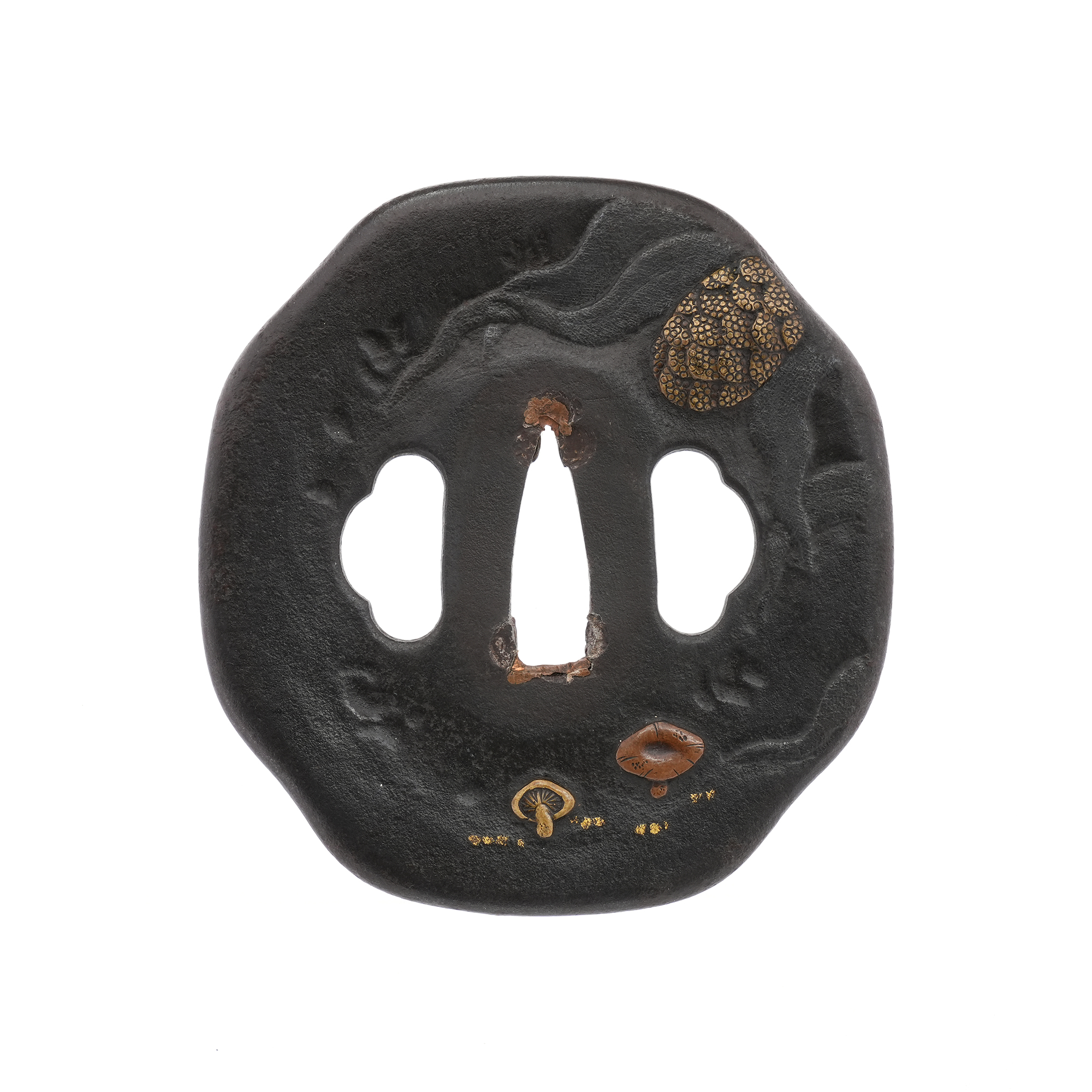 Tsuba: Design of Foxtail Millet and Mushrooms under the Moon, Mumei (Aizu Shoami) — 1 of 8