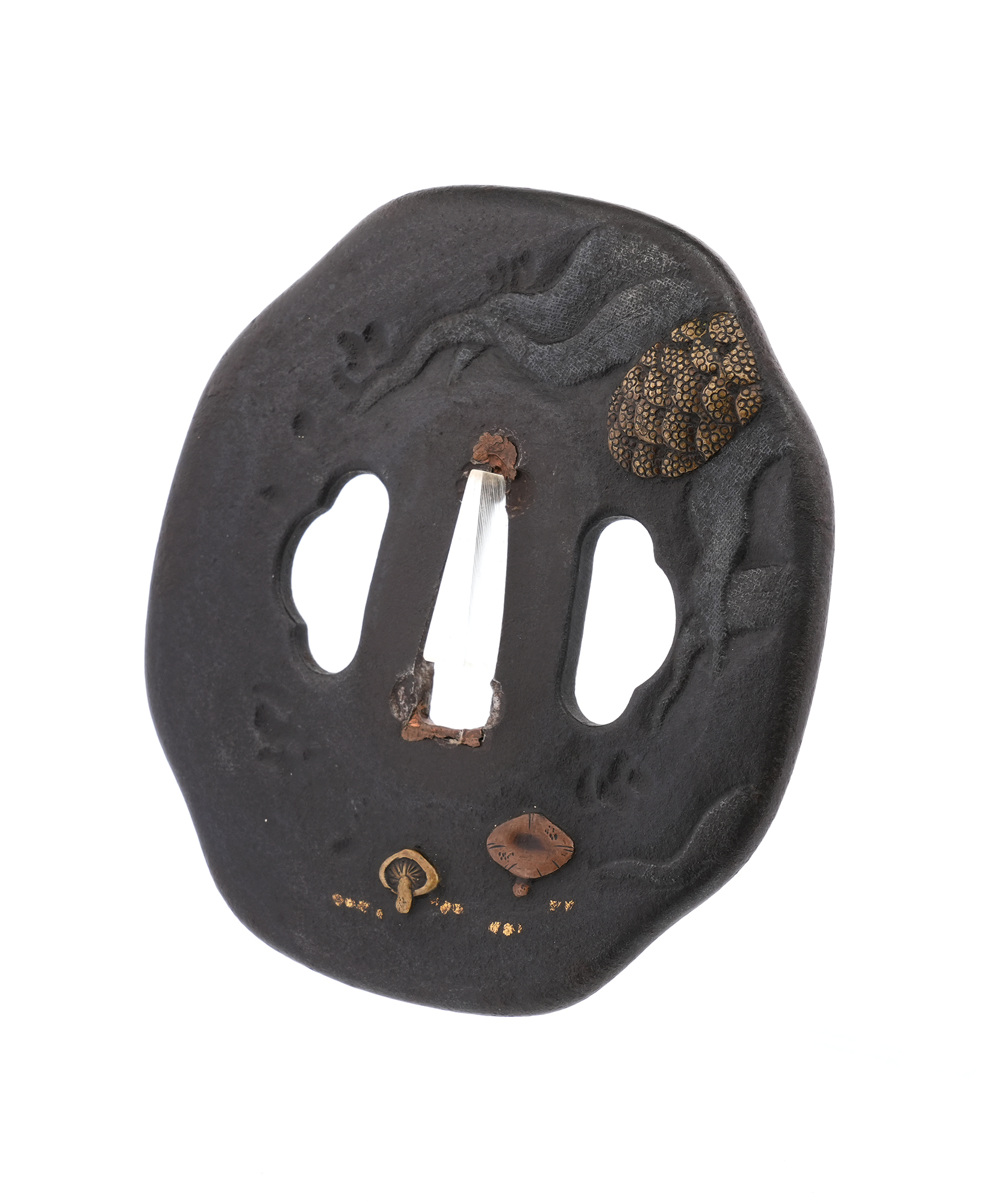 Tsuba: Design of Foxtail Millet and Mushrooms under the Moon, Mumei (Aizu Shoami) — 3 of 8