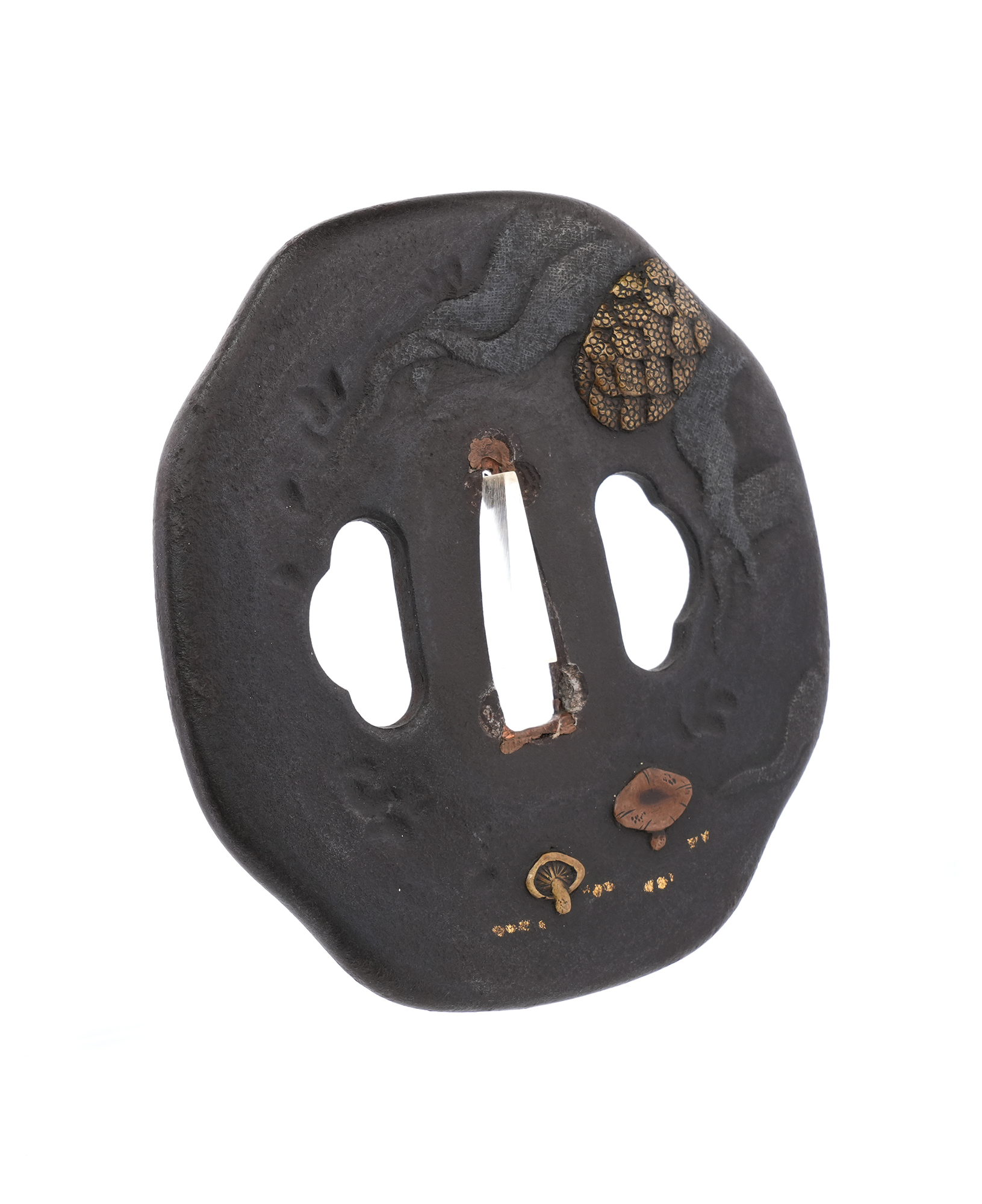 Tsuba: Design of Foxtail Millet and Mushrooms under the Moon, Mumei (Aizu Shoami) — 4 of 8
