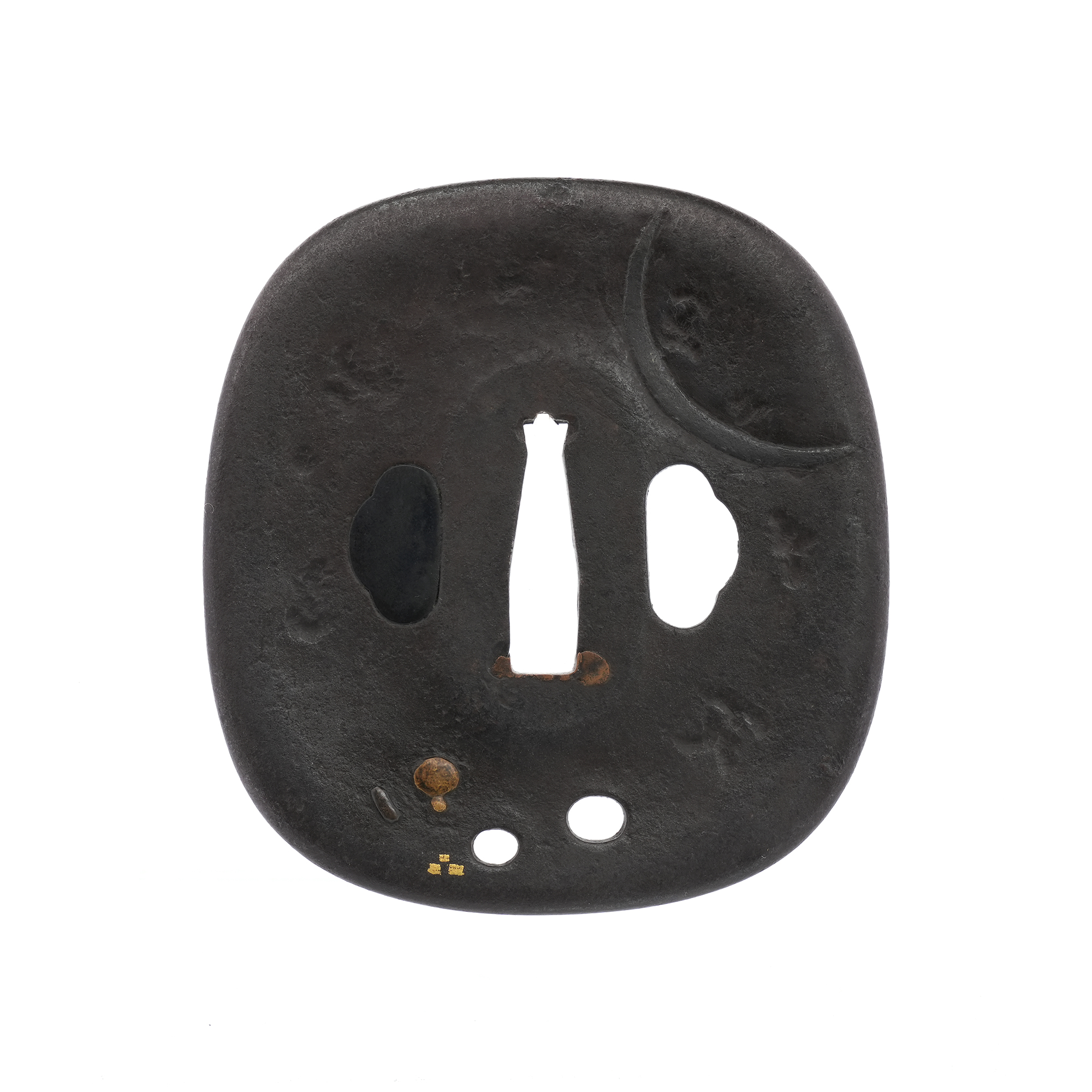 Tsuba with Moon, Millet, and Mushroom Design, Mumei (Aizu Shoami) — 2 of 8