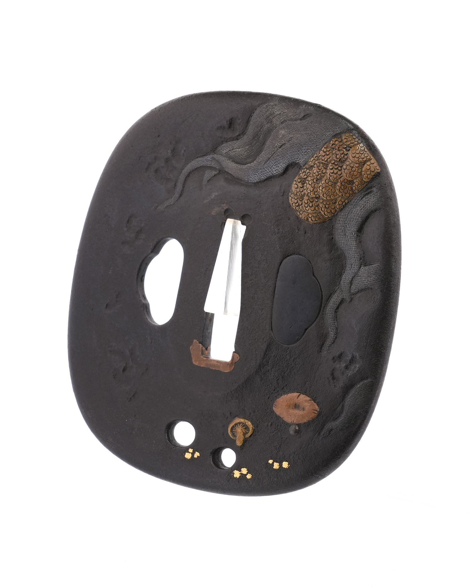 Tsuba with Moon, Millet, and Mushroom Design, Mumei (Aizu Shoami) — 3 of 8