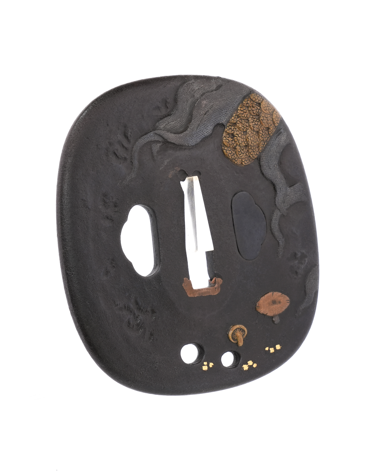 Tsuba with Moon, Millet, and Mushroom Design, Mumei (Aizu Shoami) — 4 of 8