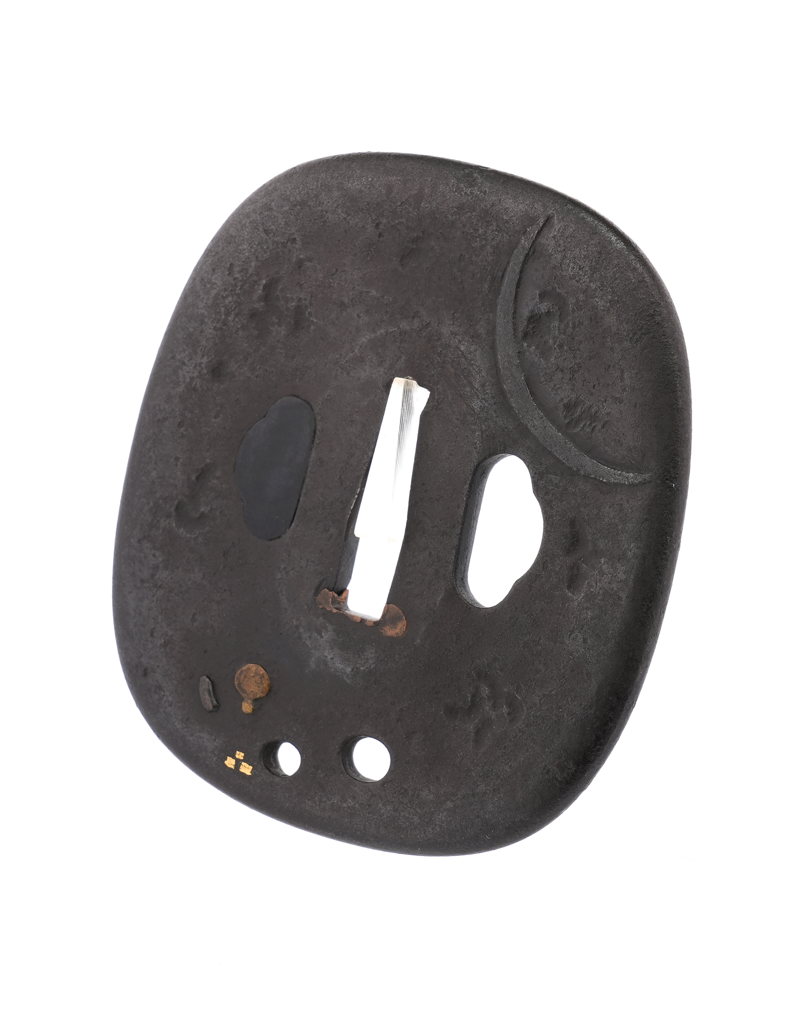 Tsuba with Moon, Millet, and Mushroom Design, Mumei (Aizu Shoami) — 5 of 8