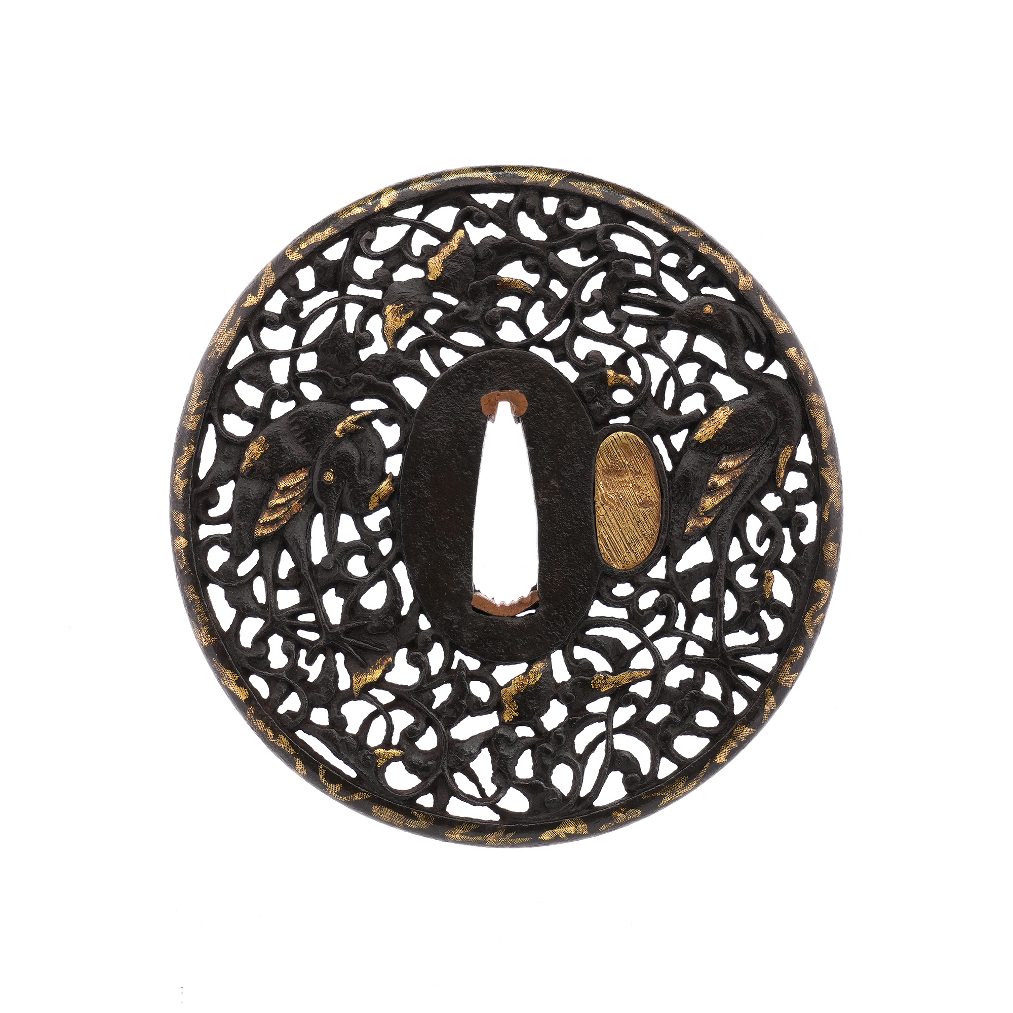 Tsuba: Heron and Arabesque Openwork, Mumei (Namban) — 4 of 10