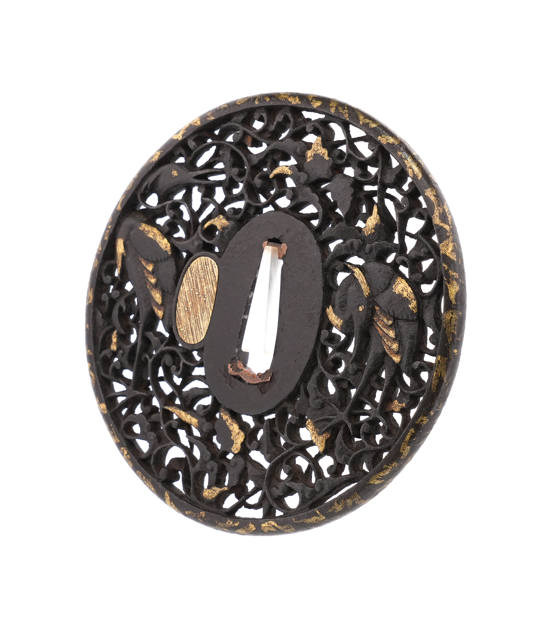 Tsuba: Heron and Arabesque Openwork, Mumei (Namban) — 5 of 10