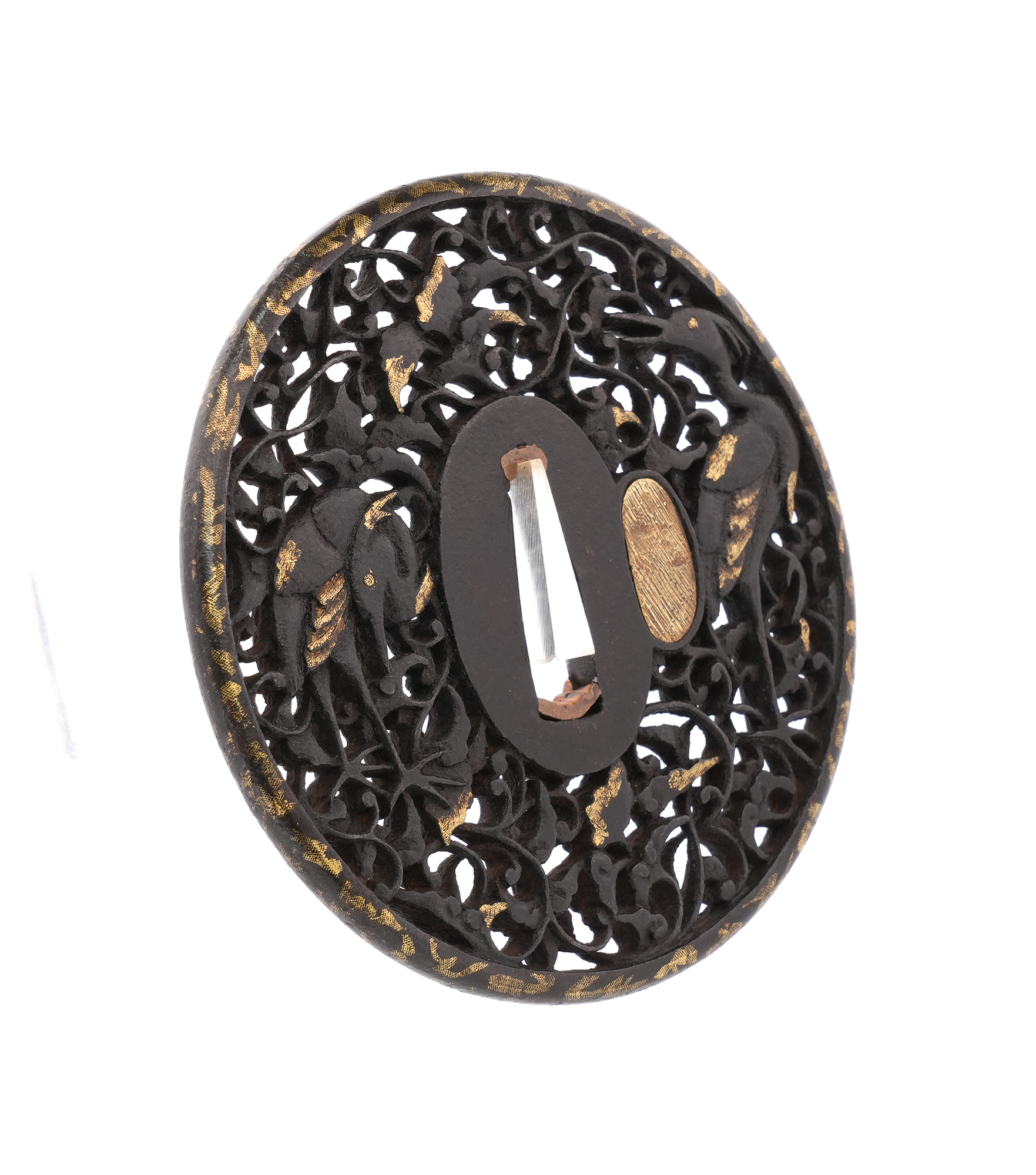 Tsuba: Heron and Arabesque Openwork, Mumei (Namban) — 8 of 10