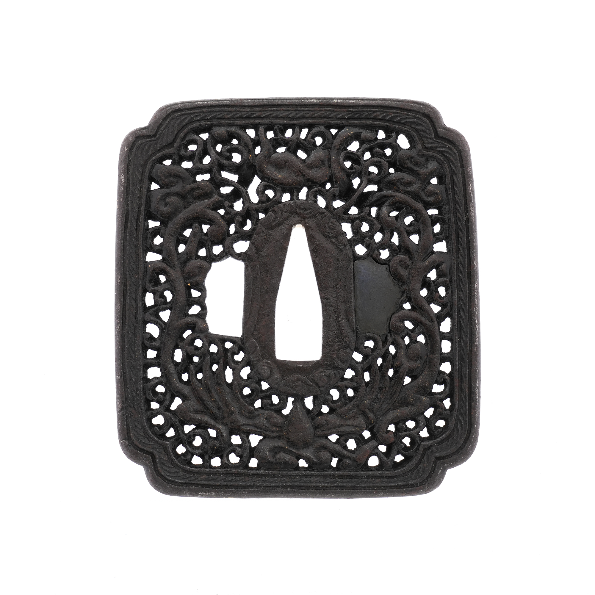 Arabesque Rain Dragon Openwork Tsuba - Mumei (Namban) — 3 of 8