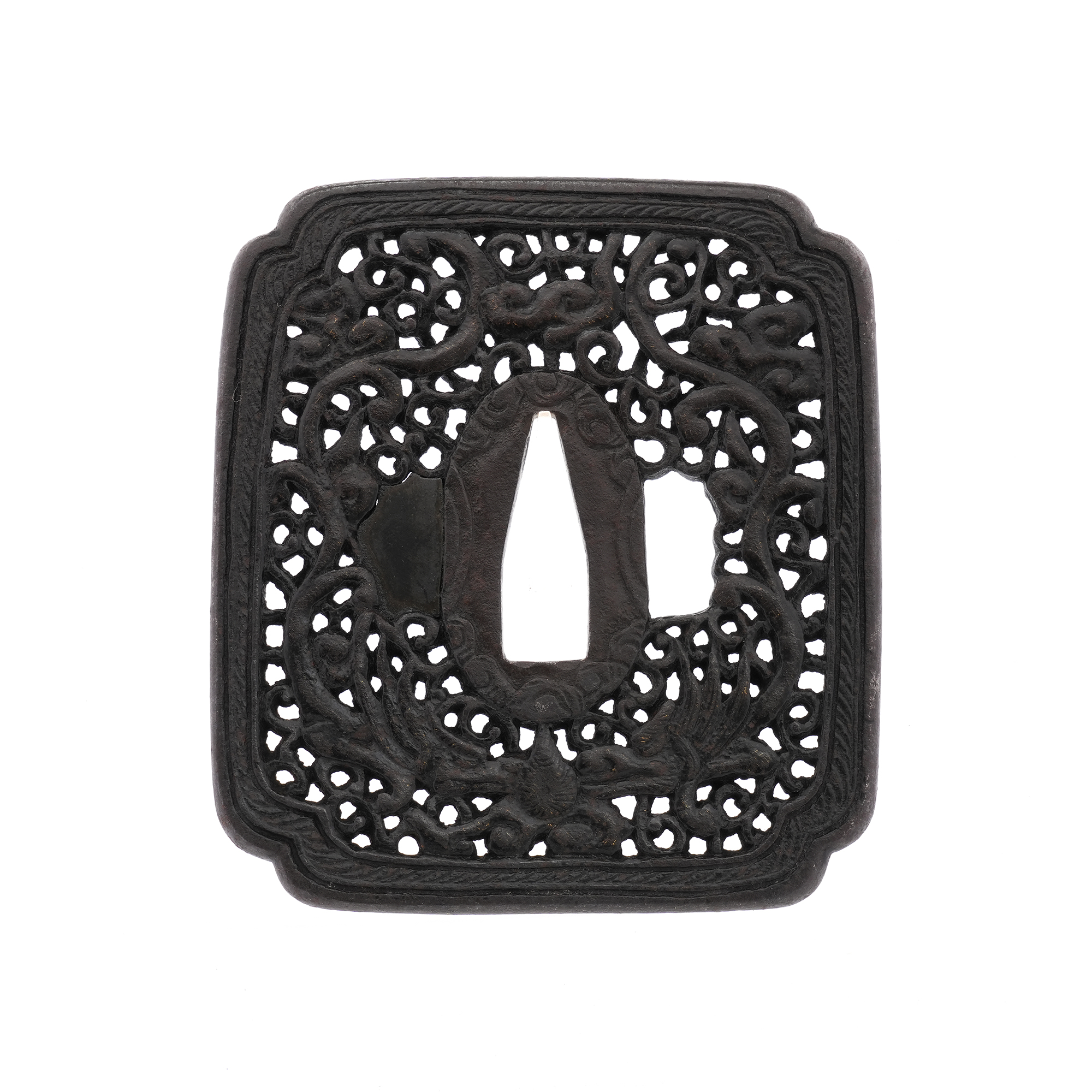 Arabesque Rain Dragon Openwork Tsuba - Mumei (Namban) — 4 of 8