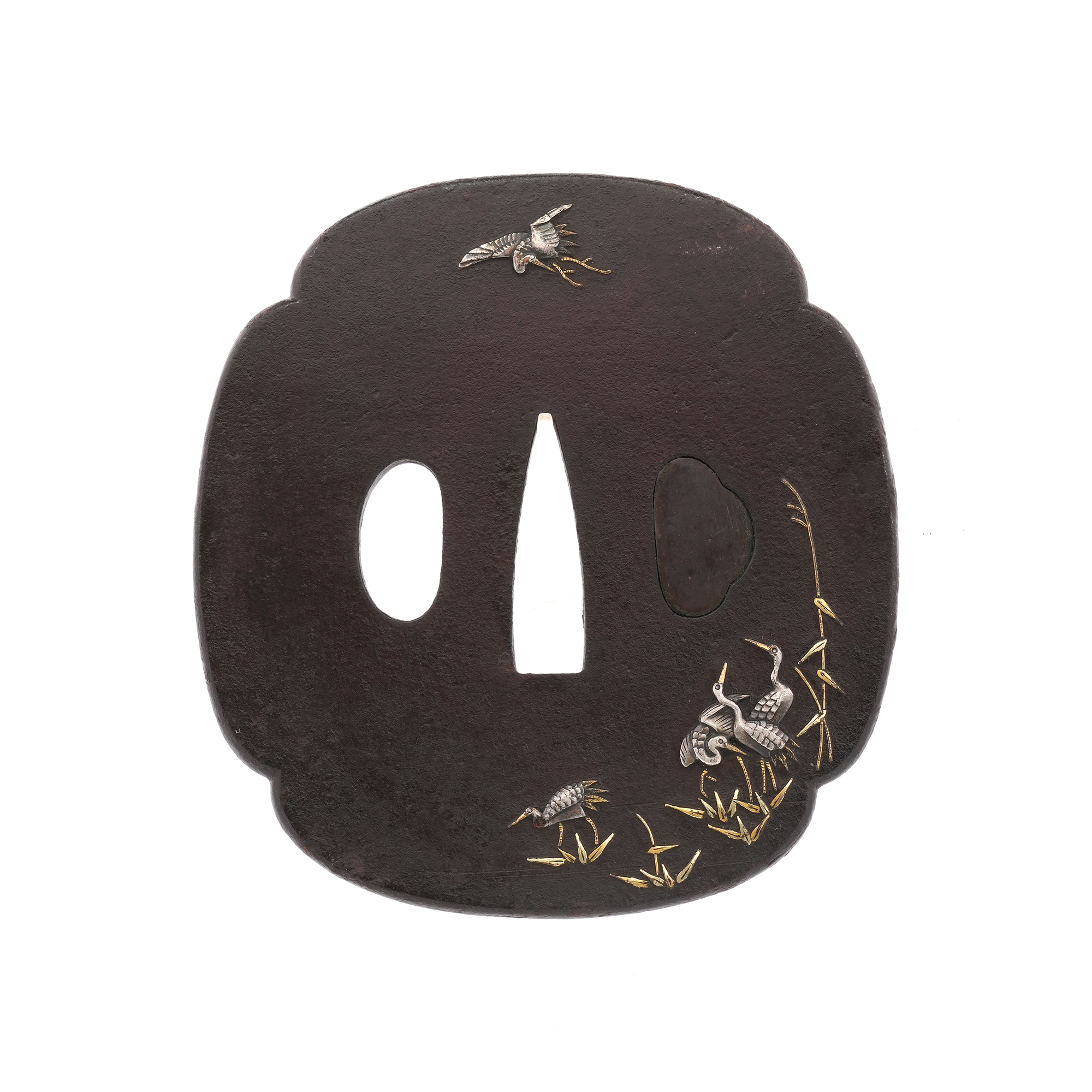 Tsuba with Cranes Design, Mumei (Mito) — 1 of 8