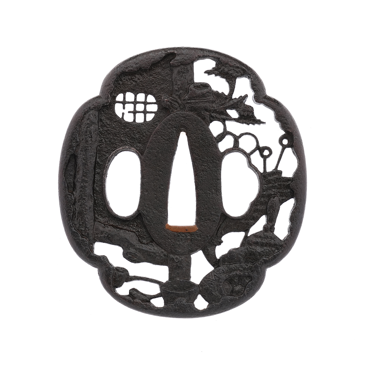Tsuba: Tea Ceremony Scene Openwork, Mumei (Bushu) — 1 of 9
