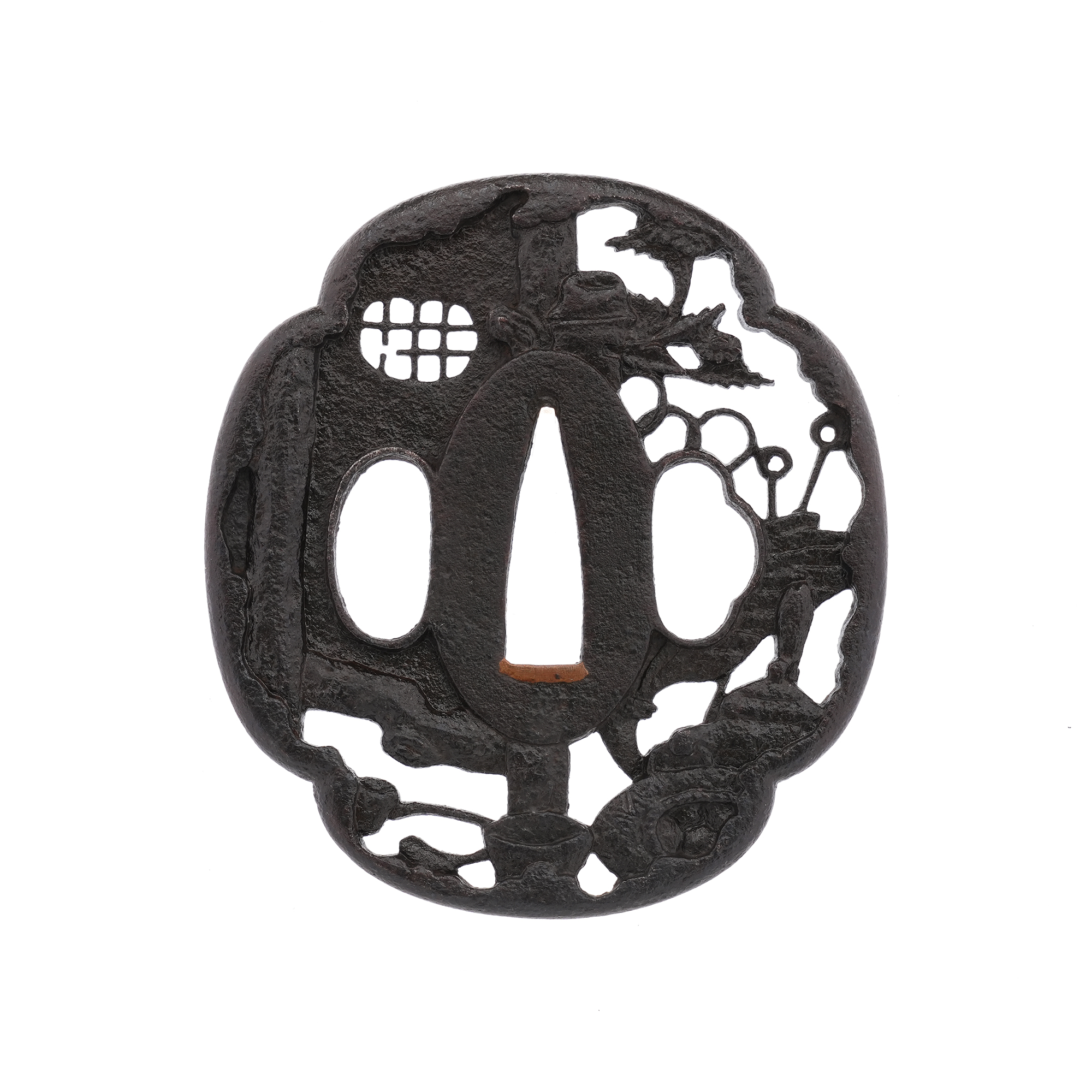 Tsuba: Tea Ceremony Scene Openwork, Mumei (Bushu) — 2 of 9