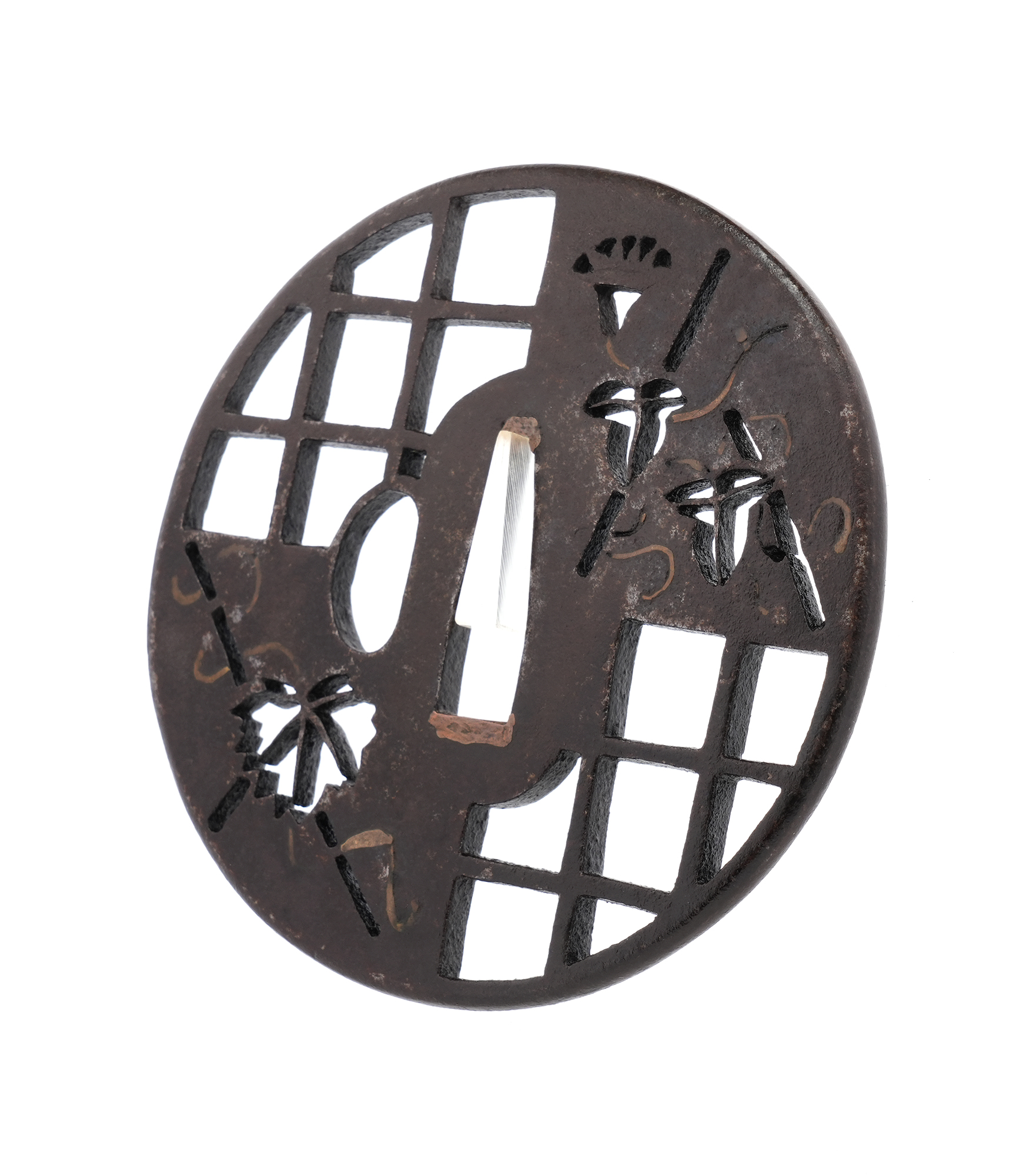 Tsuba with Morning Glory and Lattice Design, Mumei — 4 of 7