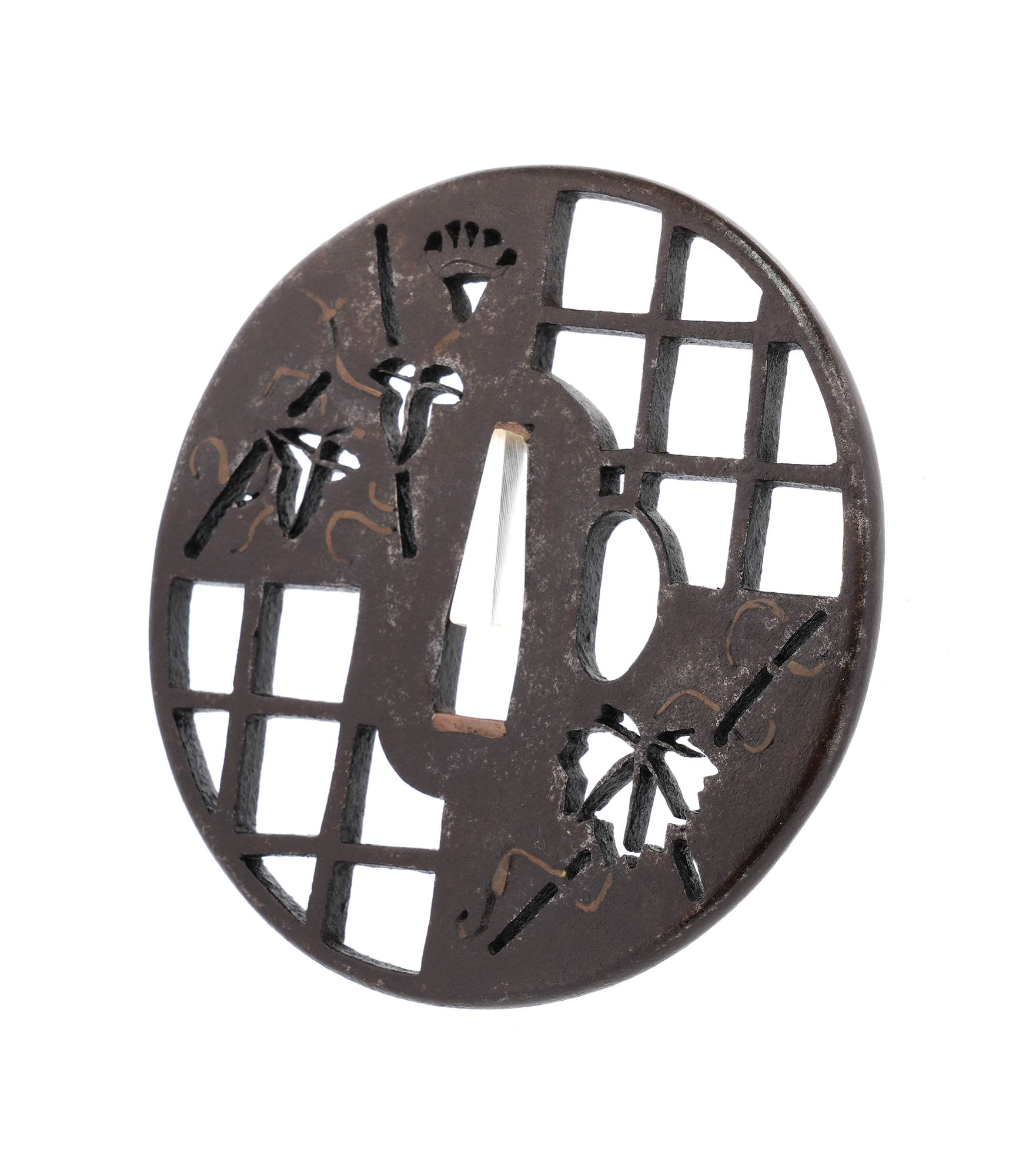 Tsuba with Morning Glory and Lattice Design, Mumei — 6 of 7