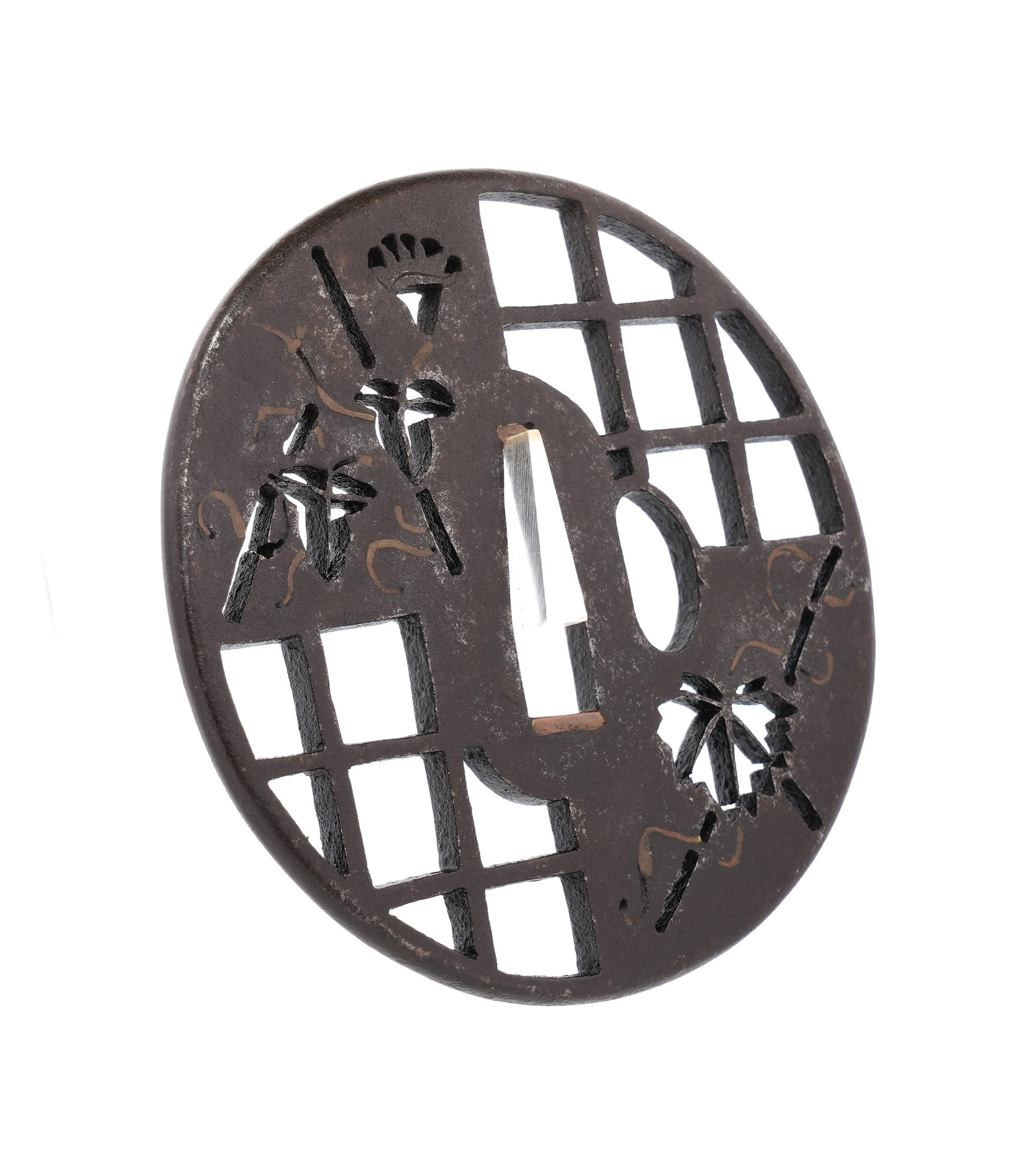 Tsuba with Morning Glory and Lattice Design, Mumei — 7 of 7