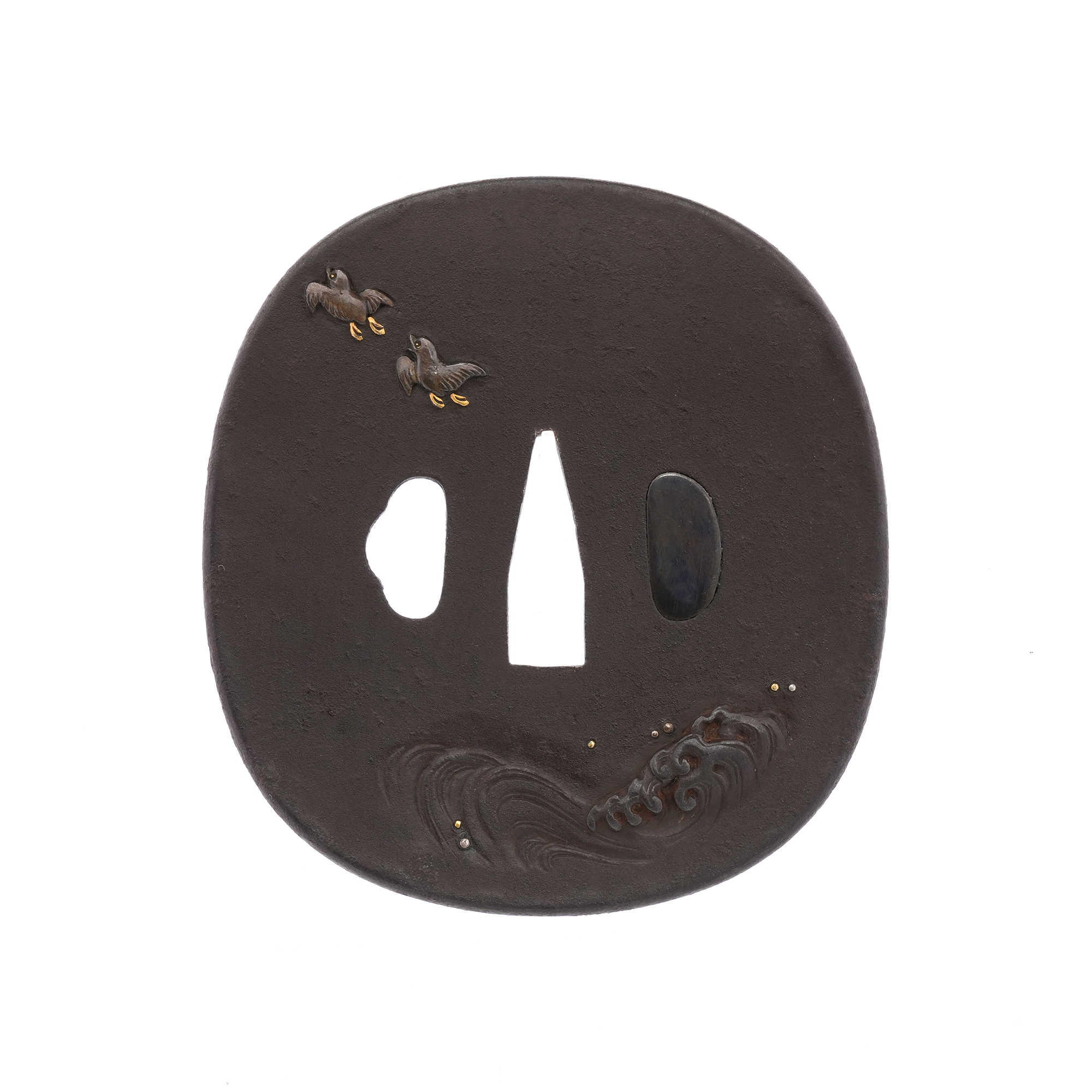Tsuba with Wave and Plover Design, Mumei (Shonai) — 2 of 10