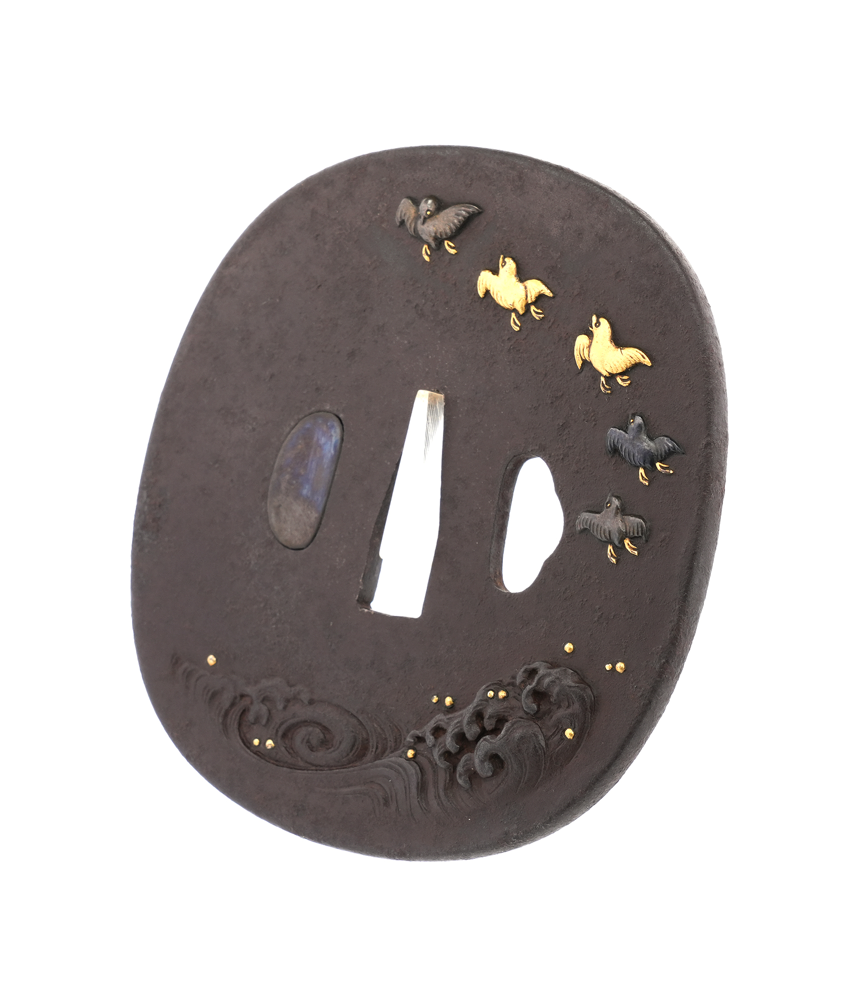 Tsuba with Wave and Plover Design, Mumei (Shonai) — 3 of 10