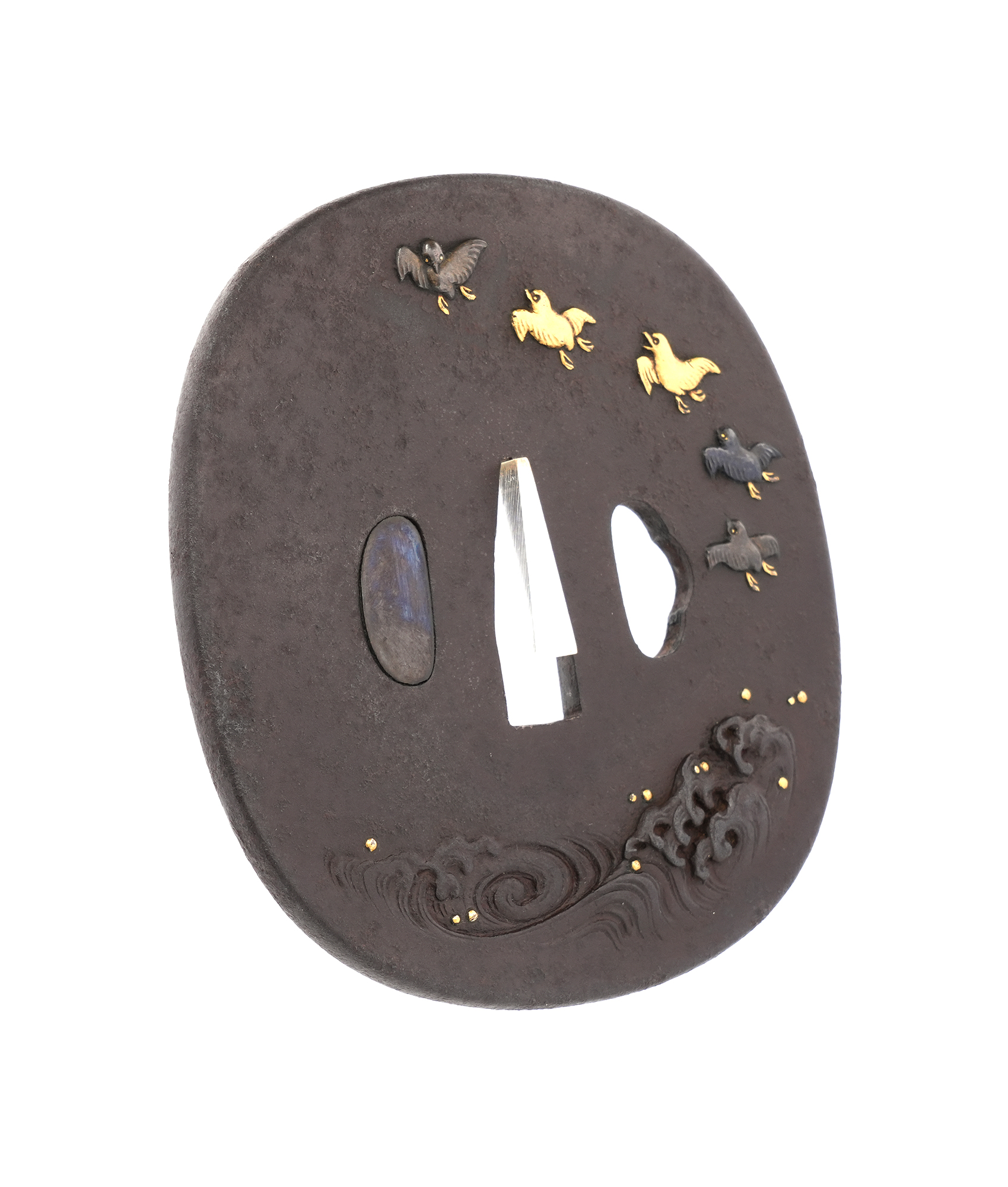 Tsuba with Wave and Plover Design, Mumei (Shonai) — 4 of 10
