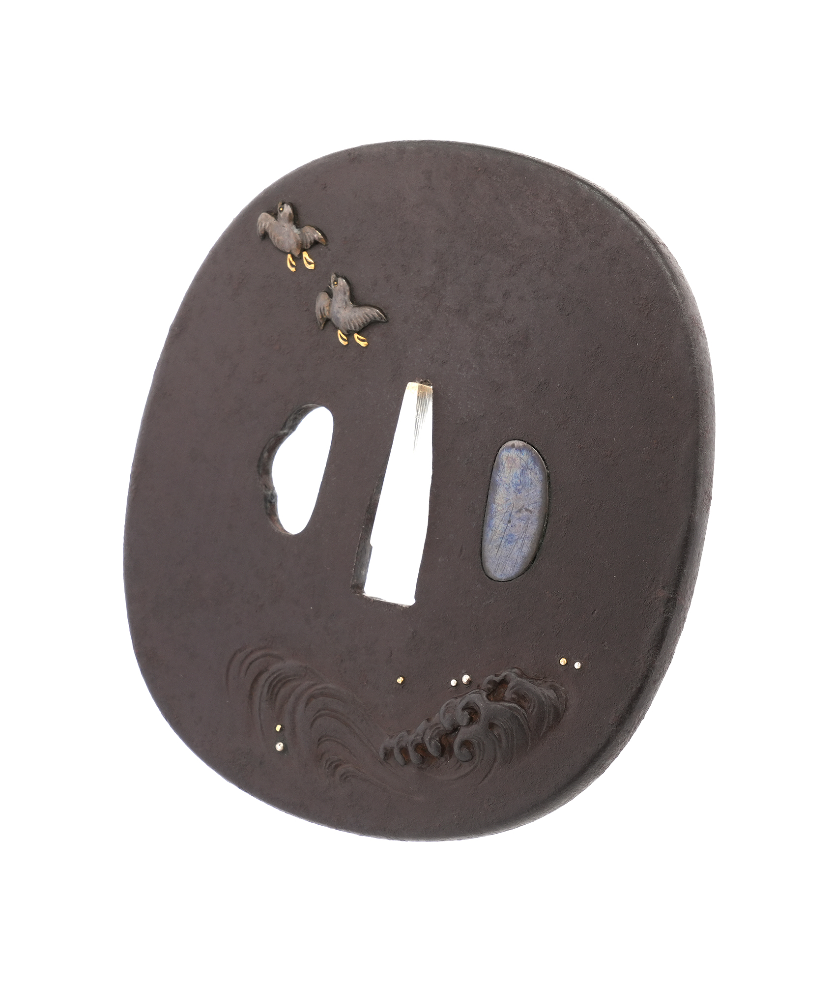 Tsuba with Wave and Plover Design, Mumei (Shonai) — 5 of 10