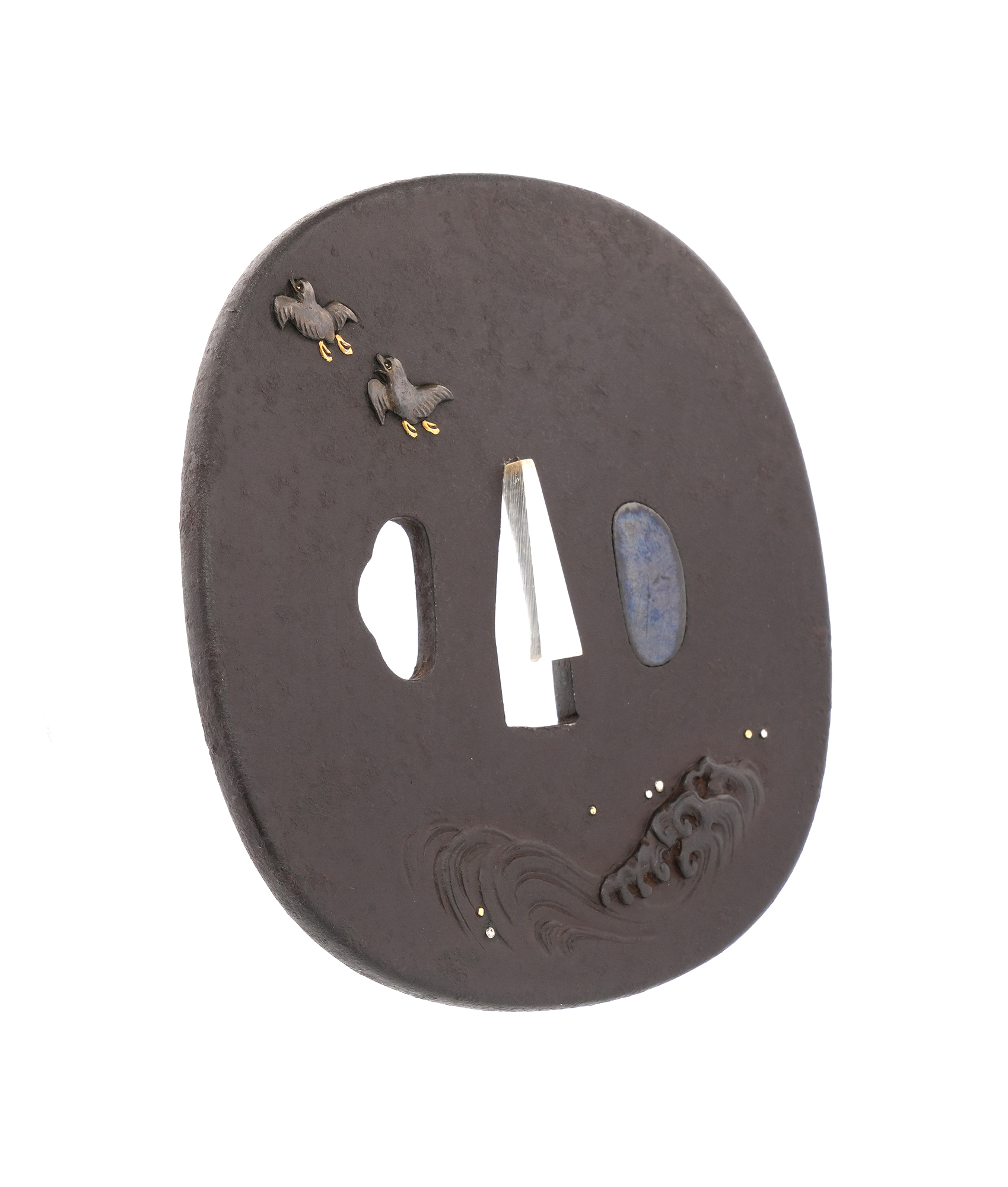 Tsuba with Wave and Plover Design, Mumei (Shonai) — 6 of 10