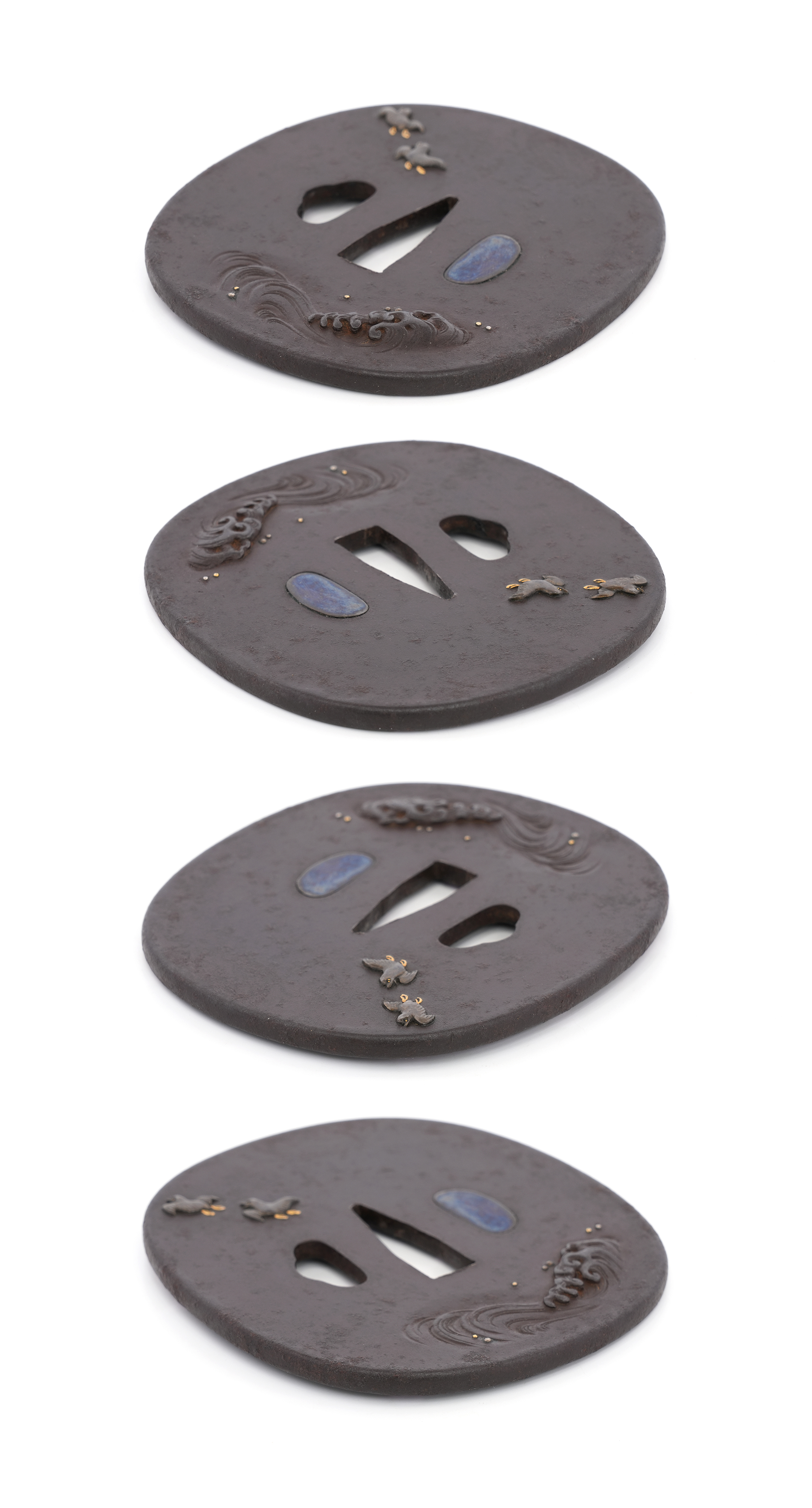 Tsuba with Wave and Plover Design, Mumei (Shonai) — 8 of 10