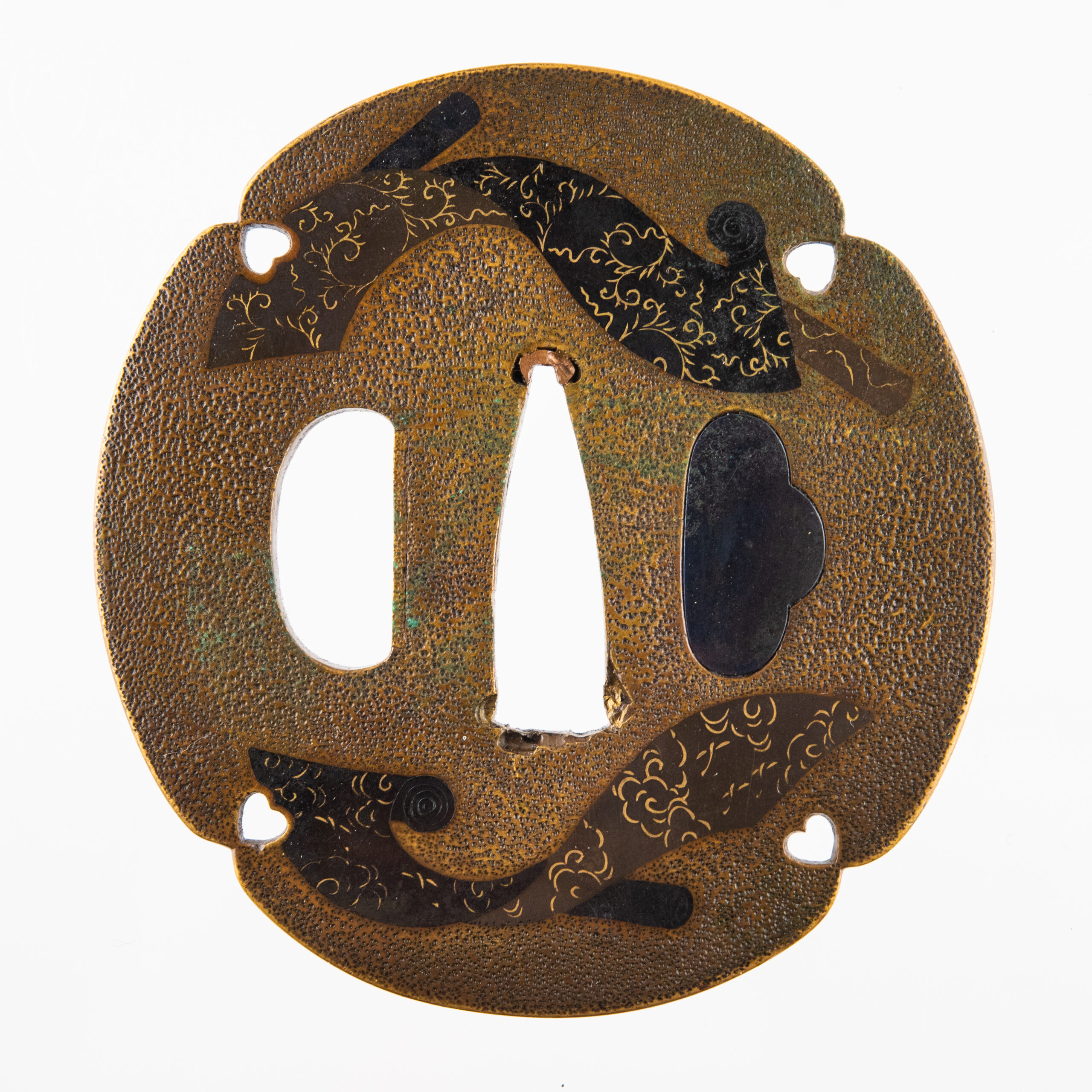 Umetada Style Sentoku Tsuba with Textile Rolls – Middle Edo Period — 4 of 10