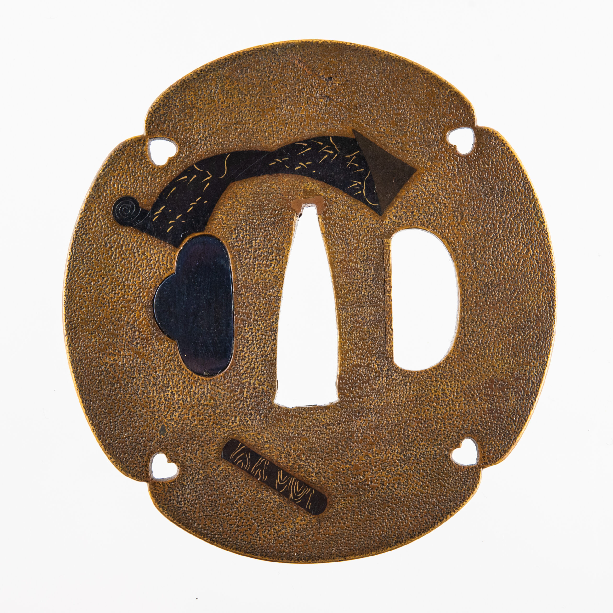 Umetada Style Sentoku Tsuba with Textile Rolls – Middle Edo Period — 5 of 10