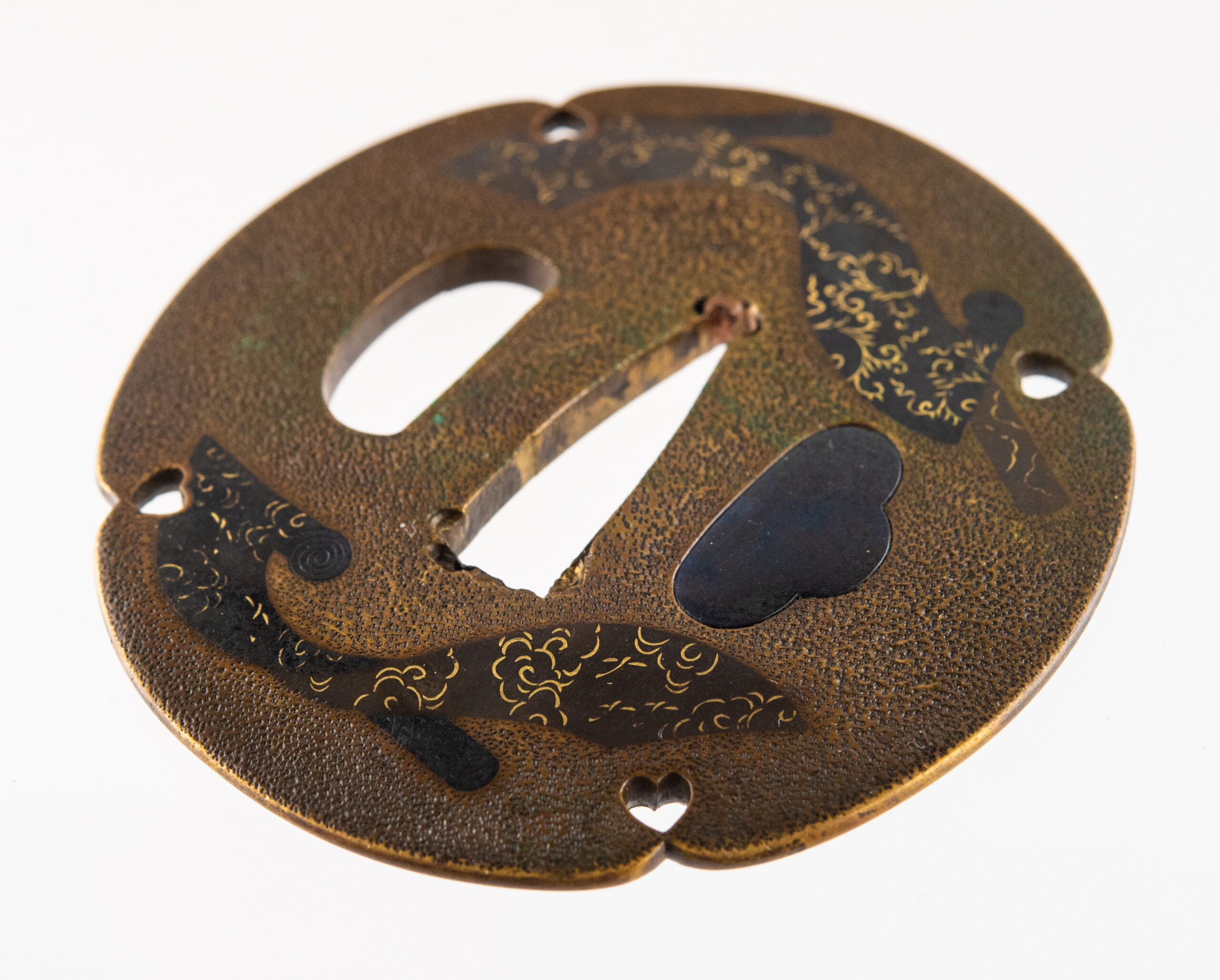 Umetada Style Sentoku Tsuba with Textile Rolls – Middle Edo Period — 6 of 10