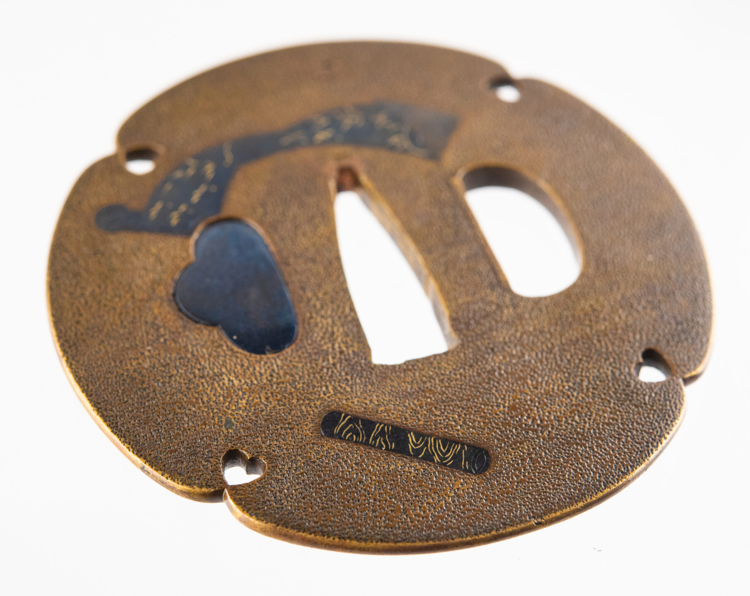 Umetada Style Sentoku Tsuba with Textile Rolls – Middle Edo Period — 7 of 10