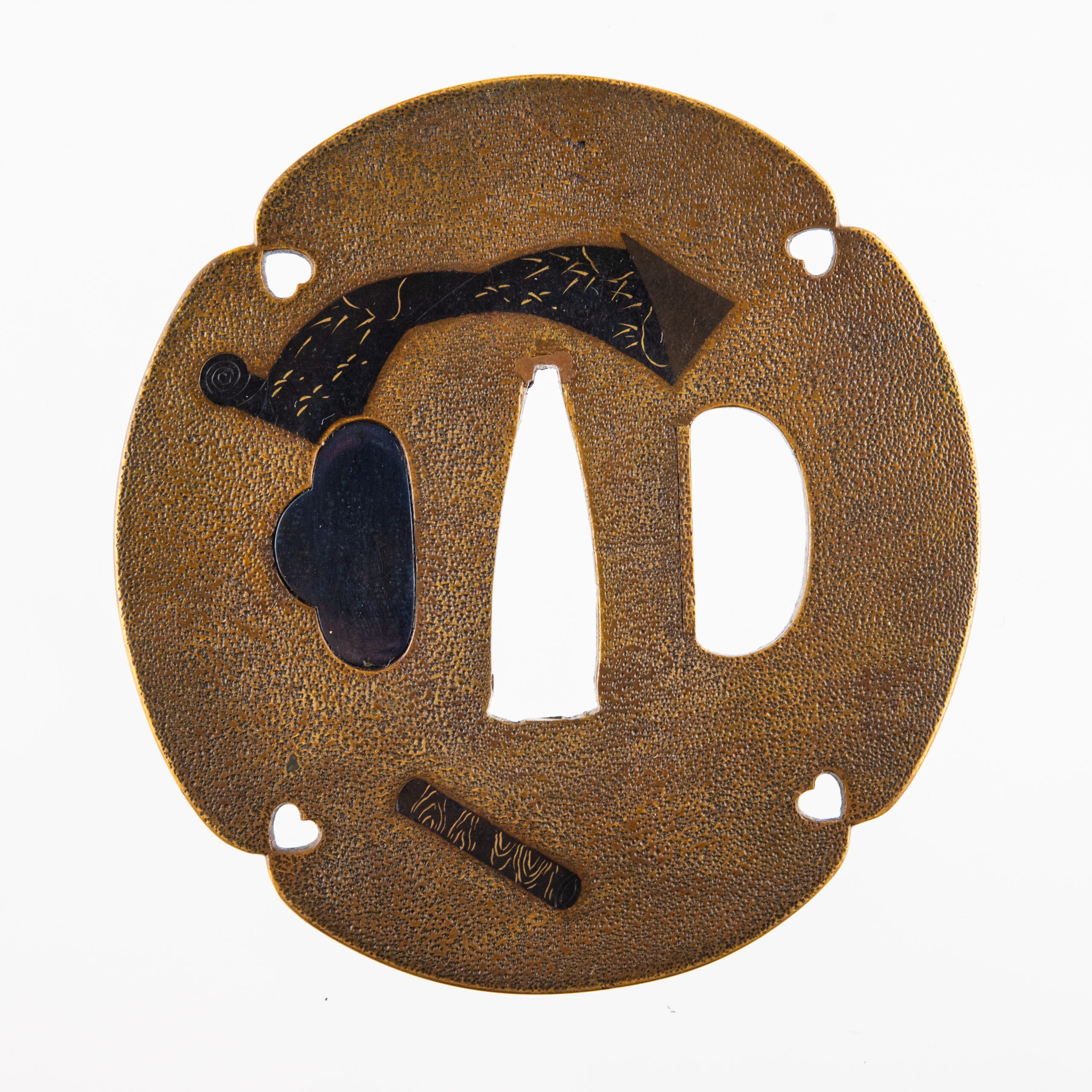 Umetada Style Sentoku Tsuba with Textile Rolls – Middle Edo Period — 8 of 10