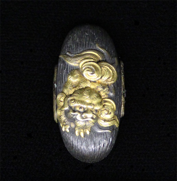Fuchi Kashira: Peony and Lion Design, signed Naonori — 3 of 12