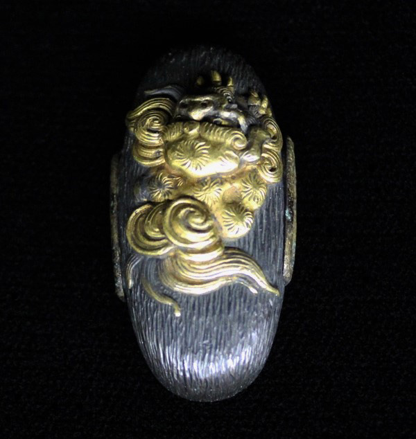 Fuchi Kashira: Peony and Lion Design, signed Naonori — 4 of 12